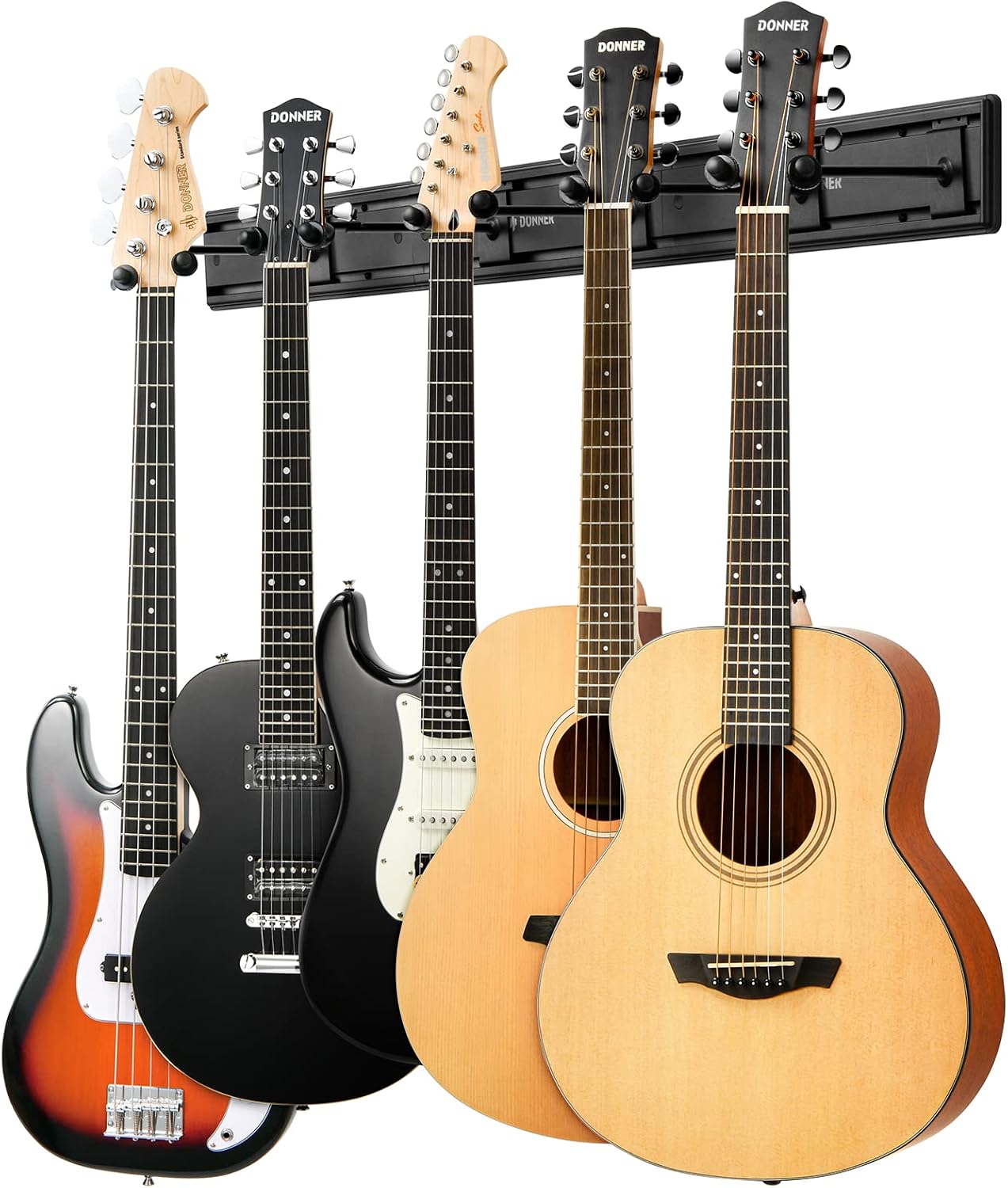 Donner Guitar Wall Rack, Multiple Guitar Wall Mount with 5 Adjustable Hangers, Guitar Organizer for Acoustic & Electric Guitars, Bass, Violin, Ukulele, Banjo, Mandolin