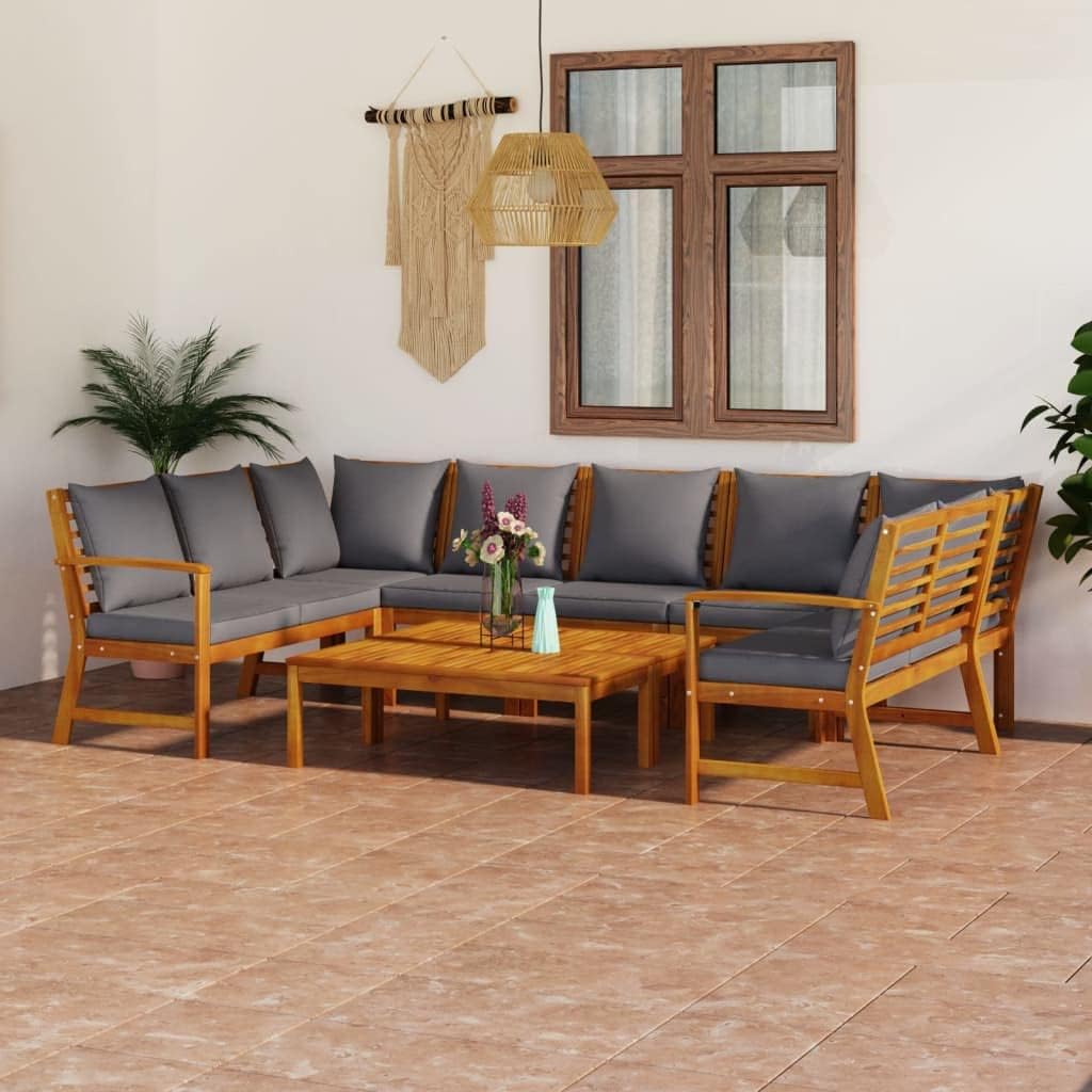 9 Piece Patio Lounge Set with Cushion Solid Acacia Wood,Modern 9Piece Acacia Wood Patio Lounge Set with Washable Cushions and, Coffee Table Patio Furniture Sets, Outdoor Furniture Sets