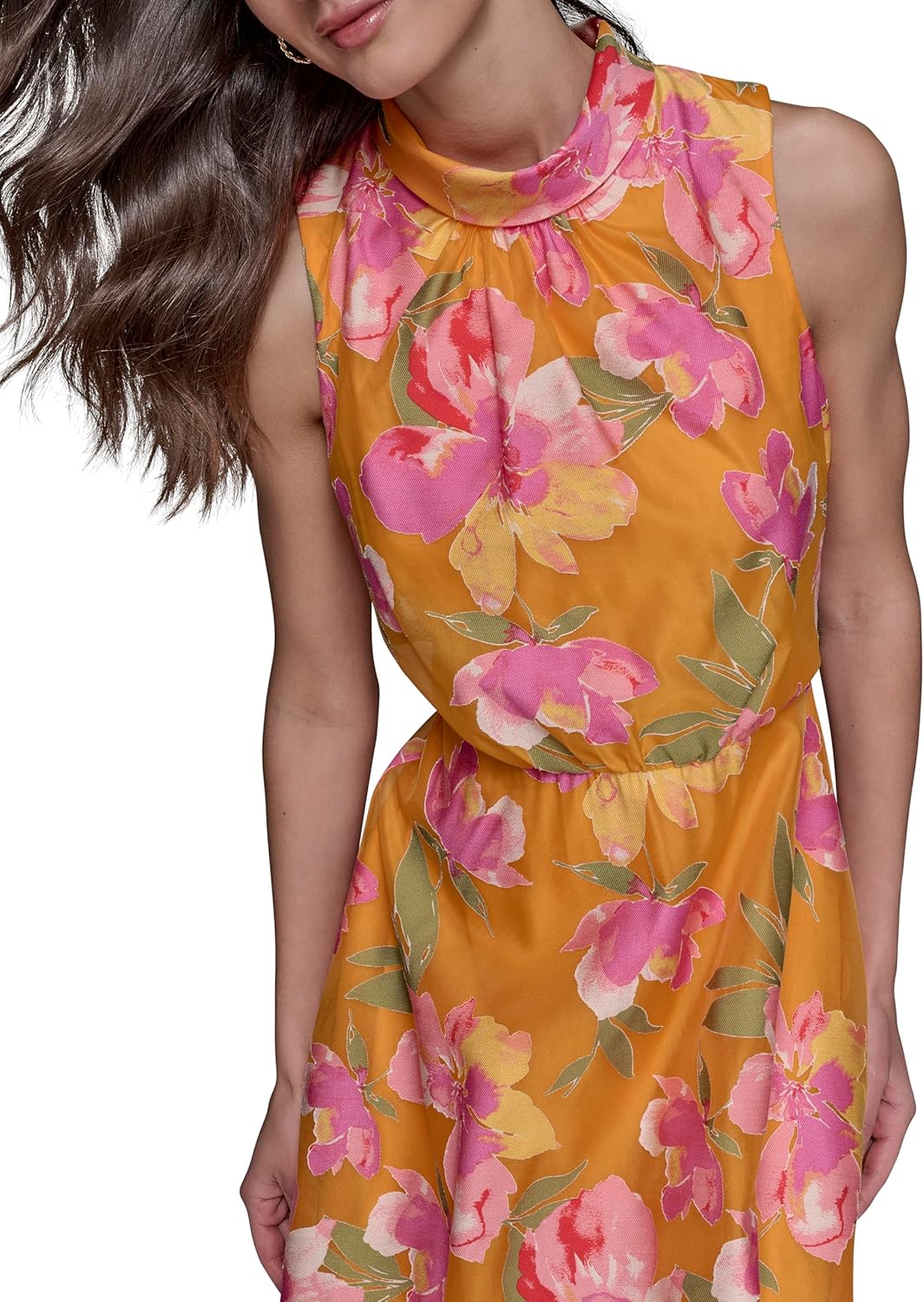 KARL LAGERFELD Womens Sleeveless Roll Neck Cinch Waist Midi Dress