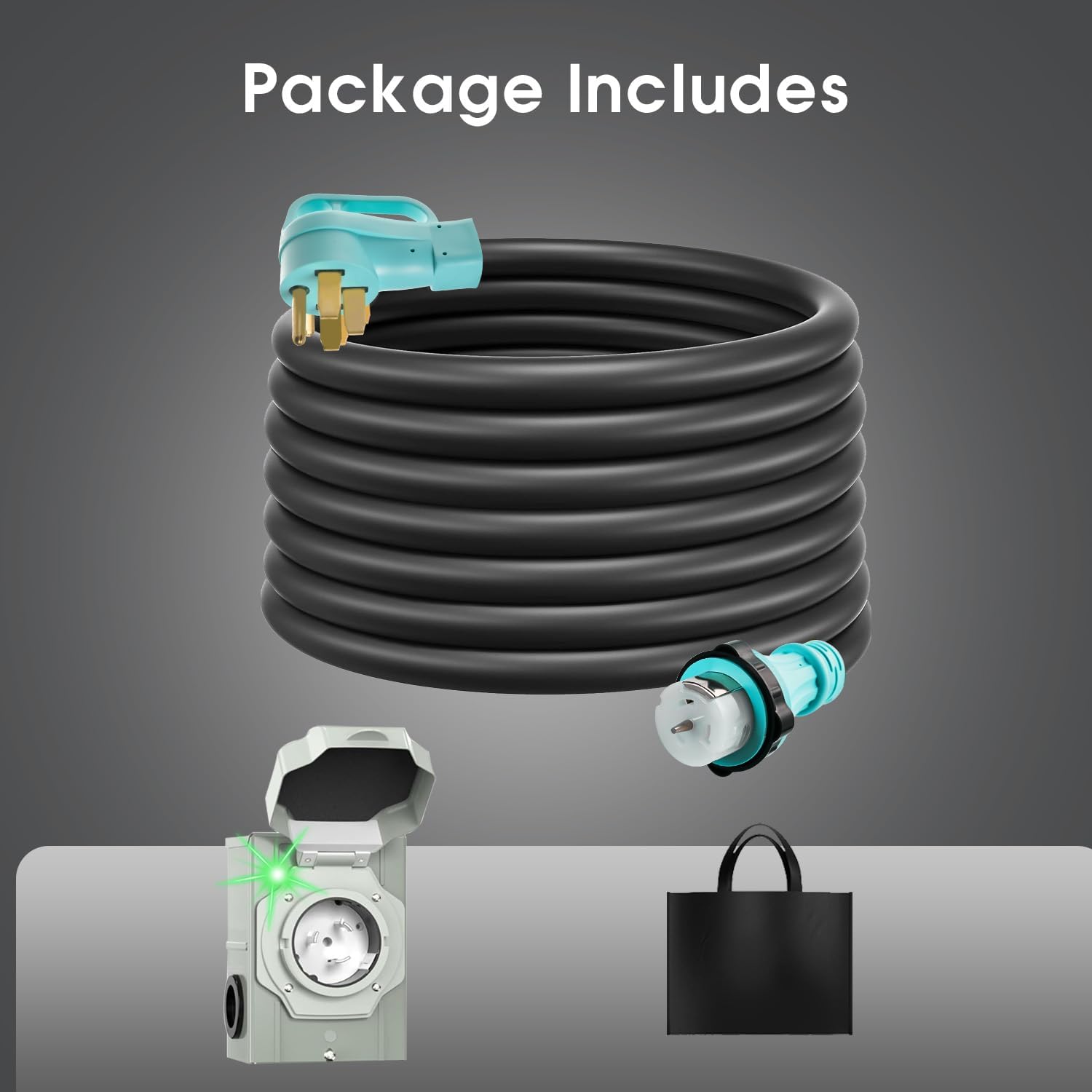 50 Amp Generator Cord 15FT and Power Inlet Box, 125V/250V Extension Power Cord, NEMA 14-50P/SS2-50R Twist Lock Connector, NEMA SS2-50P Pre-Drilled Inlet Box for Generator to House, ETL Listed