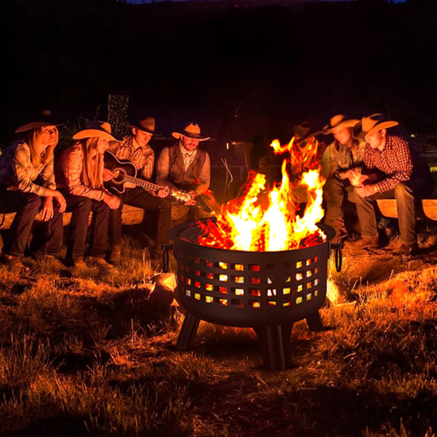 Large Fire Pit, Outdoor Steel Wood Burning Fire Pits Bowl Charcoal Grill Firepit, Bonfire Heating Brazier