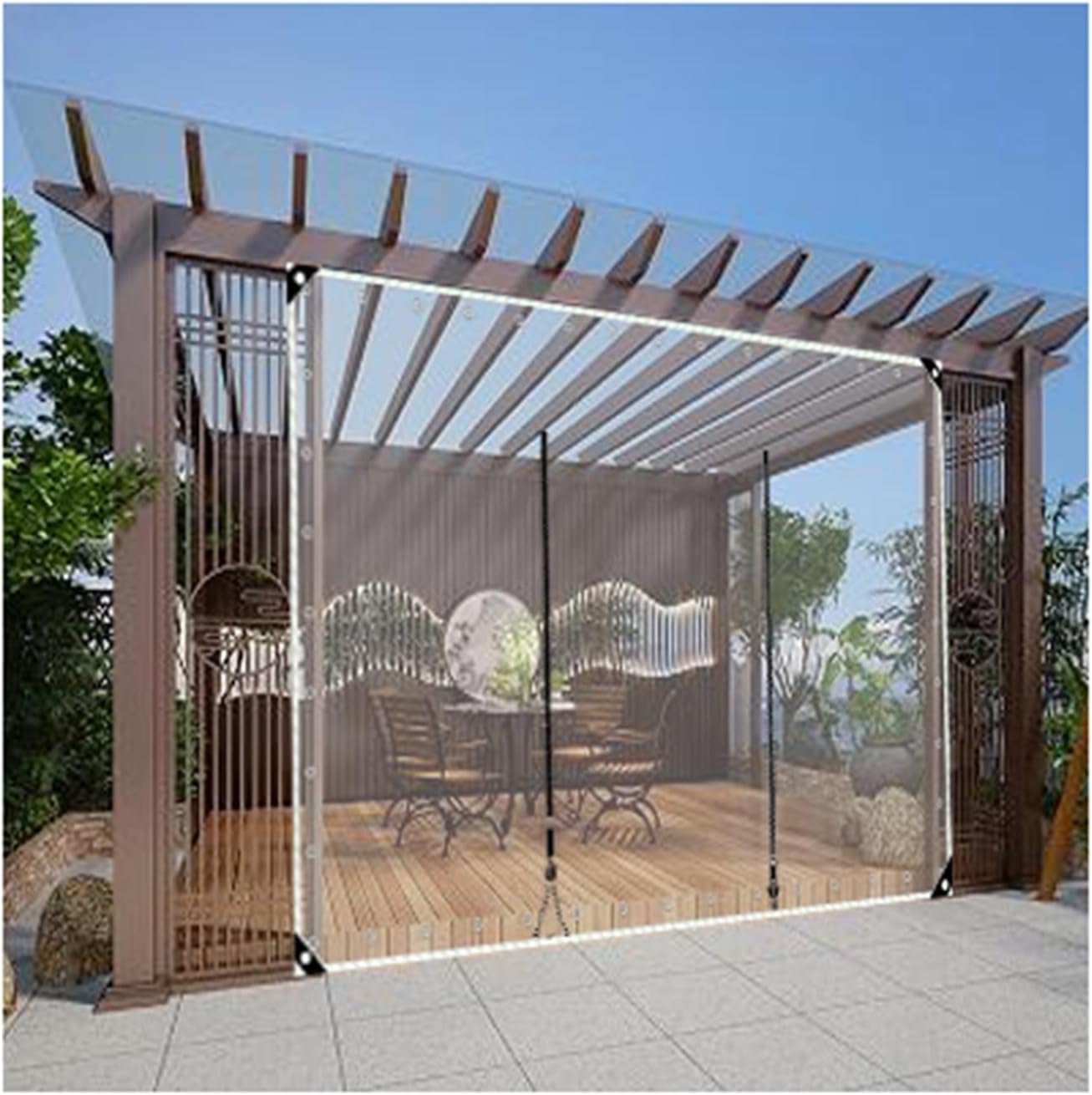 Heavy Duty Waterproof PVC Transparent Tarpaulin Poly Clear Vinyl Tarp Cover,Outdoor Clear Curtain Waterproof with Zipper，0.5mm Clear Awning Canopy Patio Enclosure ( Size : H2.9xW9m/H9.5xW29.5ft )