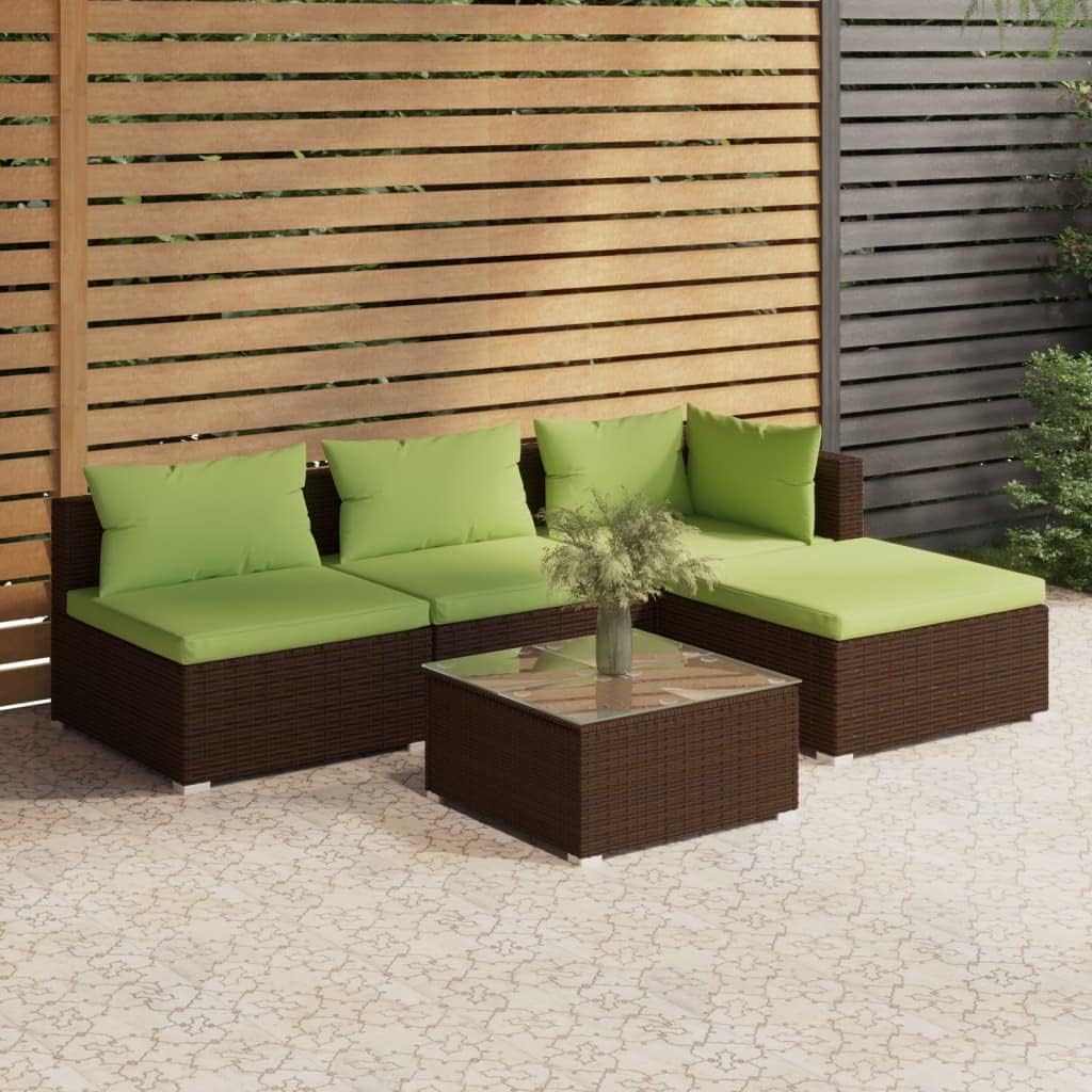 5 Piece Patio Lounge Set with Cushions Poly Rattan Brown, Modular Patio Lounge Set: WeatherResistant Rattan and Comfortable Cushions for Outdoor Relaxation Patio Furniture Sets, Outdoor Furniture Sets