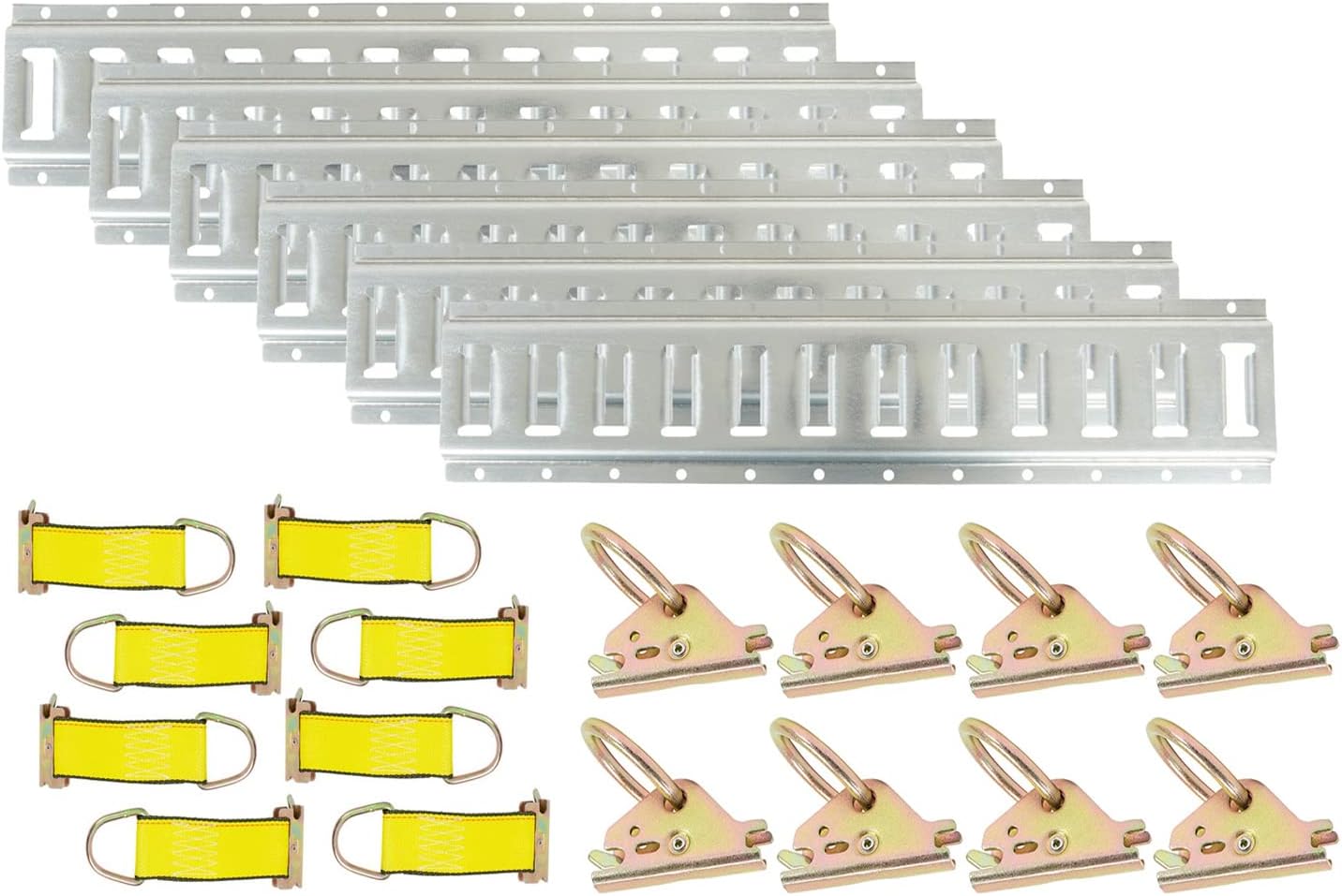 Mytee Products 22 Pieces E-Track Tie Down Kit - 6 Galvanized Horizontal 5' E Track Rails, 8 D Rings, 8 Rope Tie Offs - Heavy Duty E Track Accessories for Enclosed Trailers & Vans