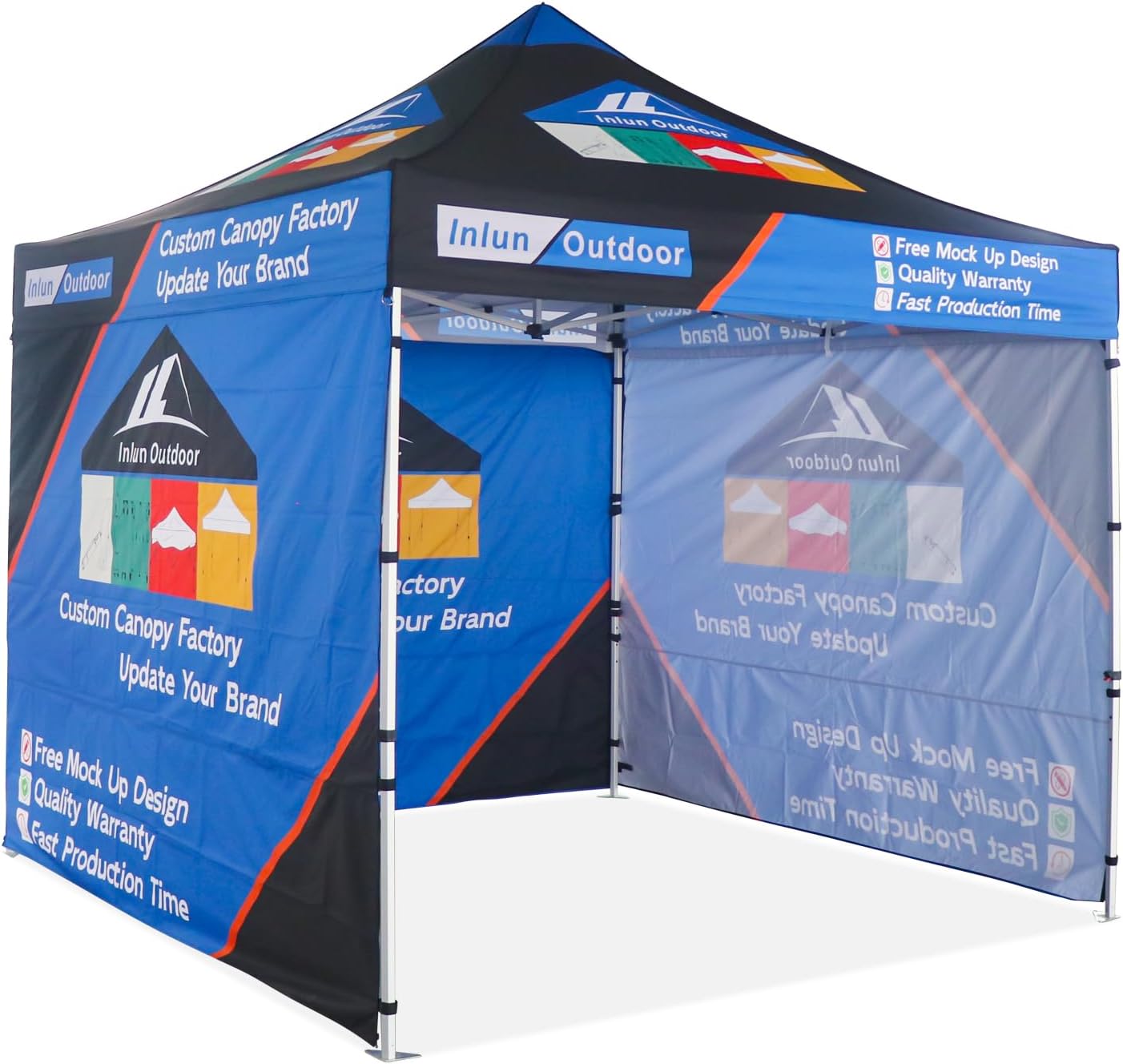 Custom Canopy Sidewalls for Tradeshow 10' x 10' Advertising Gazebos with Your Logo, Durable, Weather-Resistant Outdoor Promotions Canopy with Logo Included (1 Canopy Top+3 Full Walls+frame+roller bag)