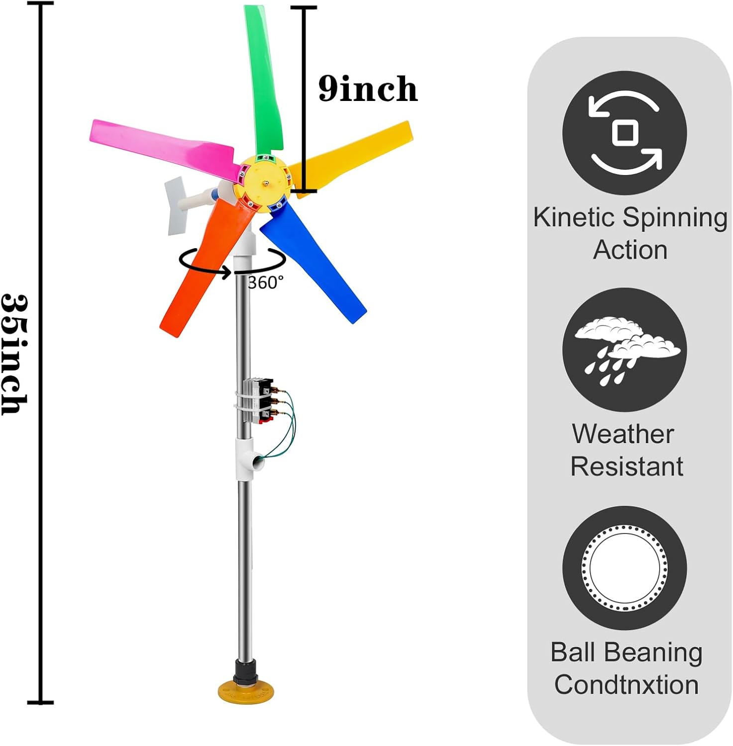 DIY Small Wind Turbine Generator Kit and Light Strip for Backyard Decoration Free Energy Generator Garden Spinner Windmill Decor 18 Inches Diameter