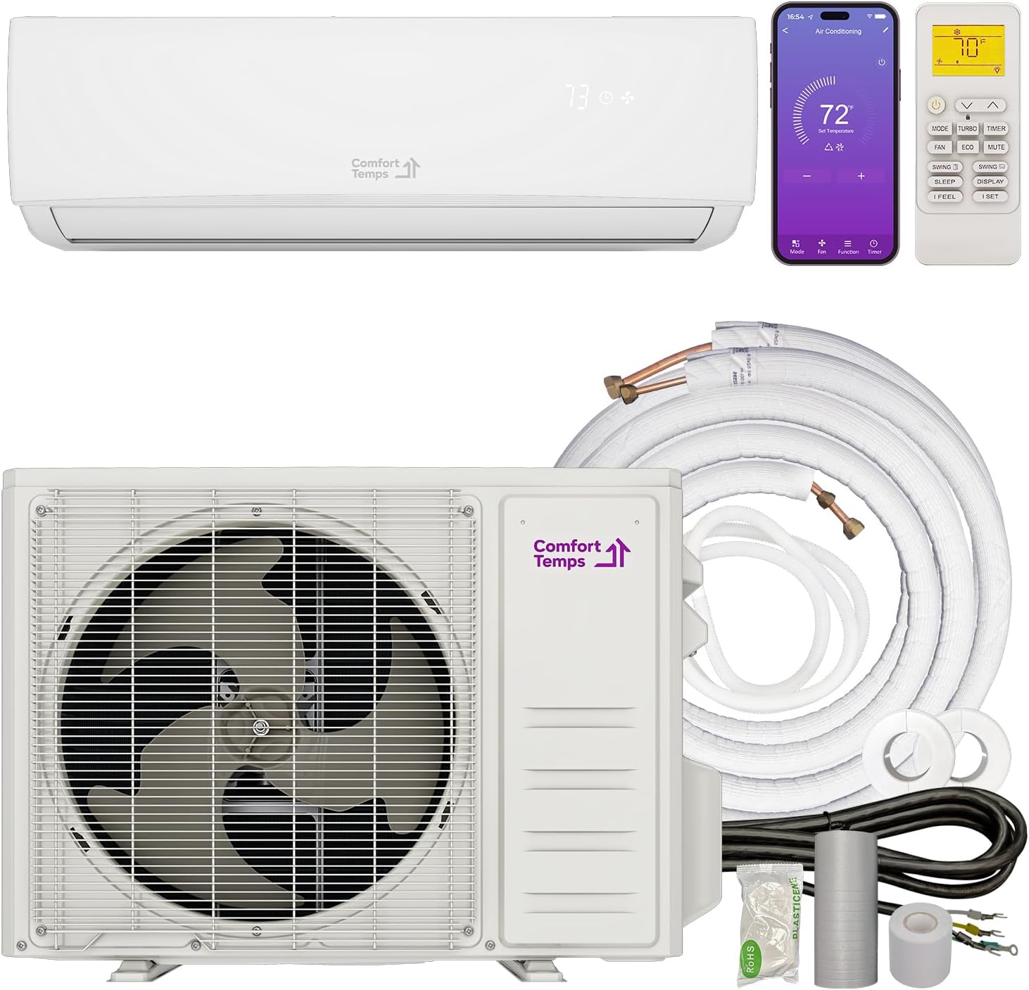 Energy-Saving 9000 BTU Mini Split 110V – 19 SEER, Pre-Charged, Ductless, Quiet & Comfortable Mini Split AC/Heating System with WiFi & Complete Easy Install Kit (Elite Series by Comfort Temps)