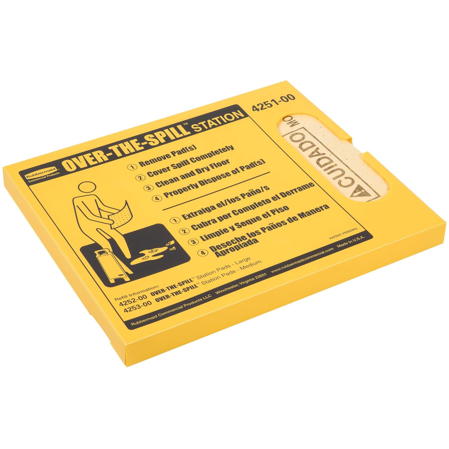Rubbermaid Commercial Products Over the Spill Pad Station Kit Absorbent Mat Pads Yellow Large Fast at Absorbing Water/Oil/Beverages For Residential/Commercial/Restaurant/Office/Facility Use