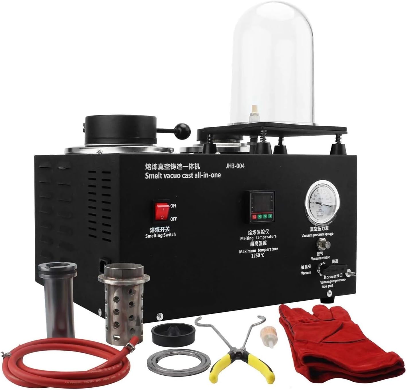 2L 3-in-1 Jewelry Casting Machine Vacuum Melting Furnace for Gold Silver Metal Smelting Refining 2kg Capacity