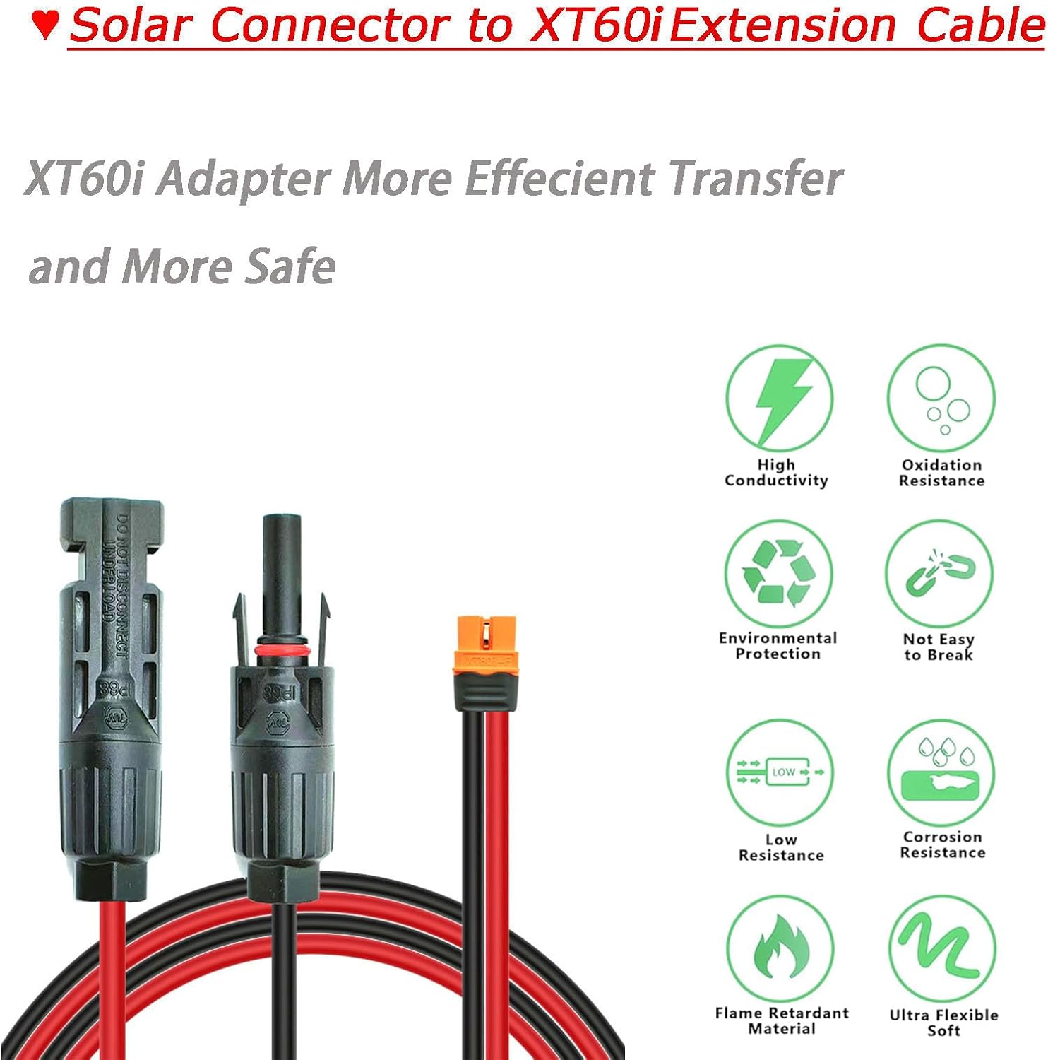 Solar Panel Kits Charge Cable with XT60i Connectors,Solar Connectors to XT60i Adapter for Portable Power Stations & Solar Generators (12AWG 50FT)