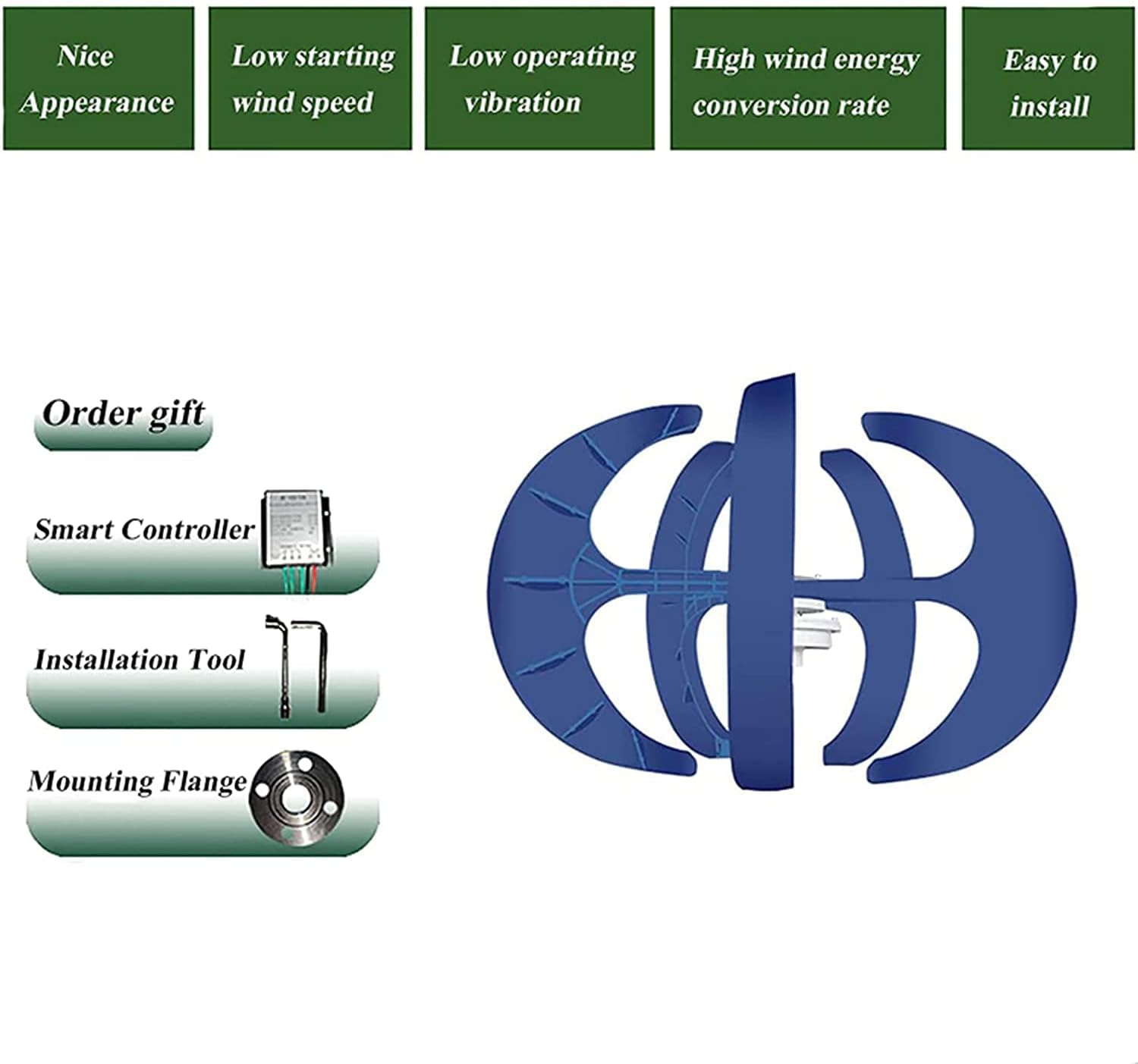8000 W Lantern Wind Turbines Generator Kit, 12 V / 24 V 5 Blades Vertical Axles Wind Turbines for Home Hybrid Streetlight Use Electromagnetic