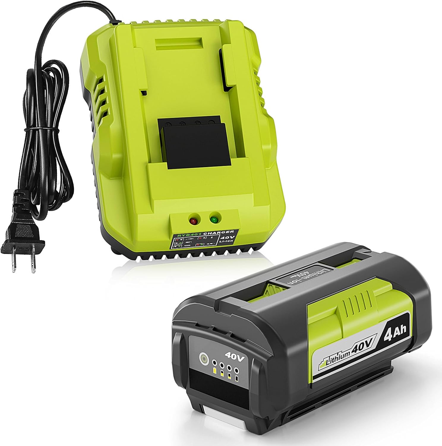 Amityke Fast Charging 40V 4.0Ah Lithium-Ion Battery and Charger Kit - Replacement for Ryobi 40V Battery and Charger OP401, Compatible with Ryobi 40Volt Power Tools