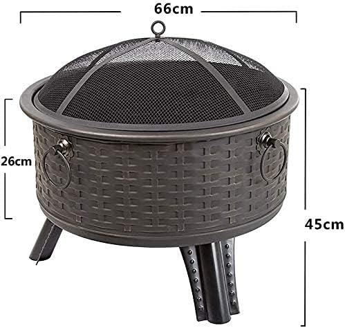 Garden Fire Pit Grill Bowl Grill Barbecue Rack Fire Pit,BBQ Grill Outdoor Fire Pit Round Steel Wood Burning with Spark Screen and Fire Poker for Backyard Patio Camping Deck