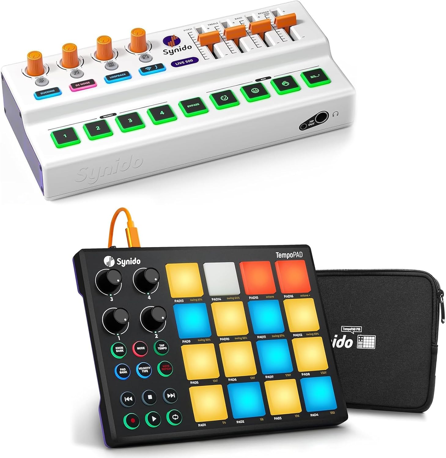 Synido Wireless Audio Interface Live Sound Card and TempoPAD Midi Controller Beat Maker Machine for Music Production