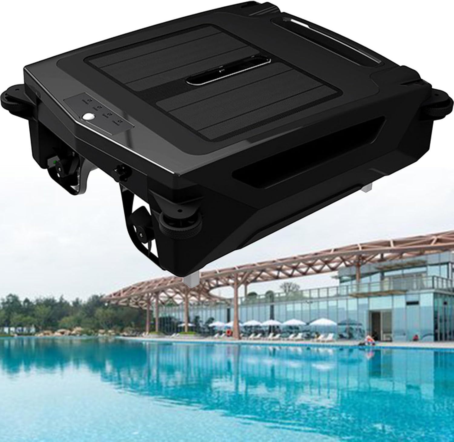 Solar Pool Skimmer with 2500Mha Battery/Large Capacity Debris Basket, Automatic Pool Cleaner, Dual Mode Cleaning, Intelligent Route Planning
