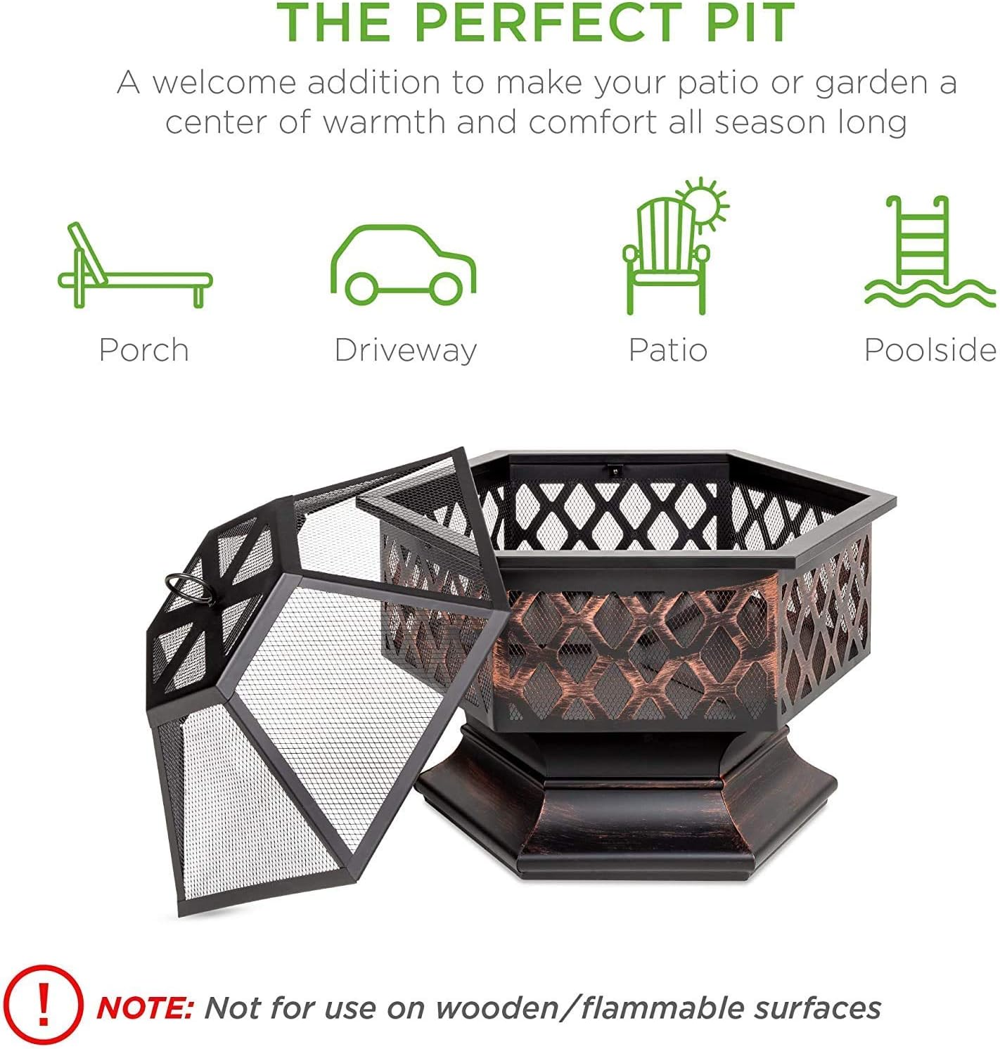 Fire Pit Steel Wood Burning w/Flame-Retardant Mesh Lid Fireplace Patio Backyard Steel Firepit Bowl Heater