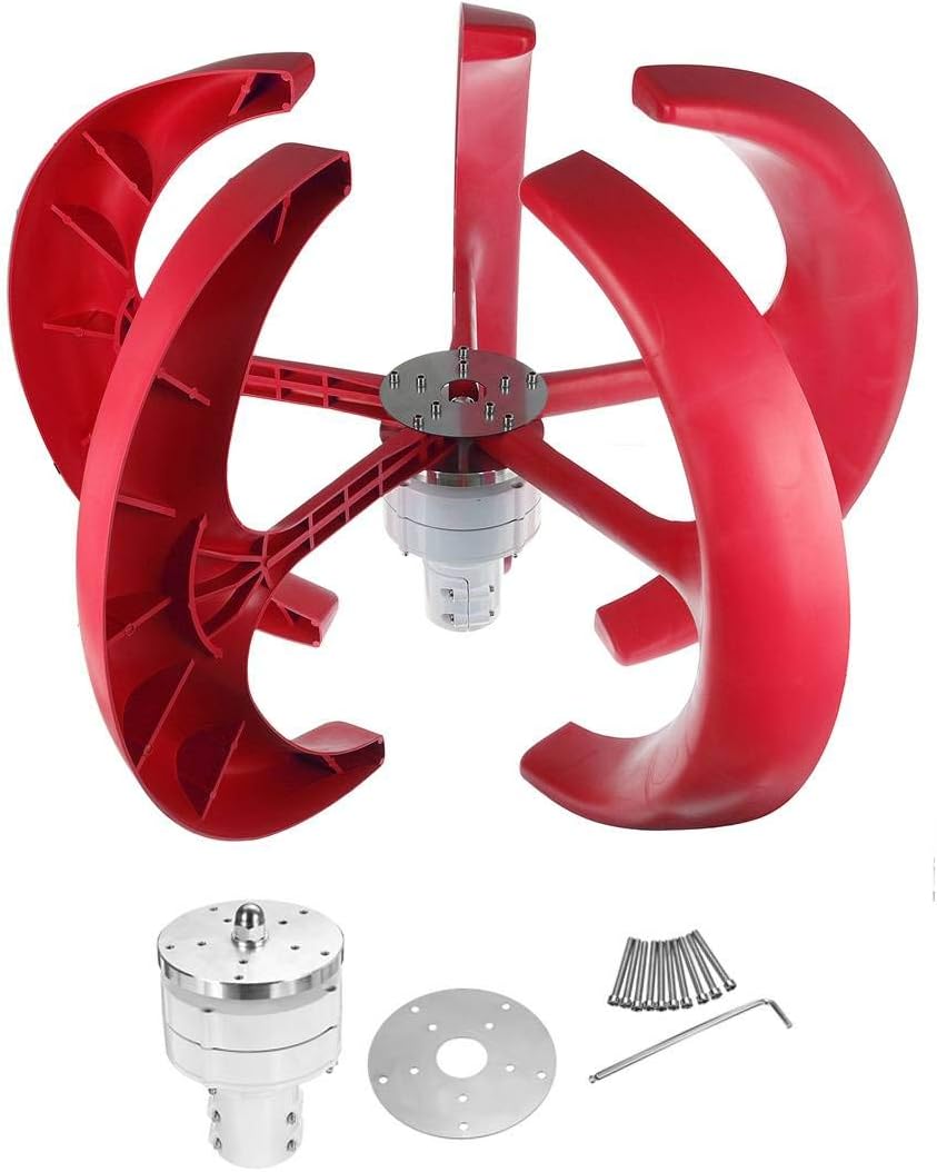 9000W 24V Vertical Axis Wind Turbines Generator 5 Blades Lantern Motor Kit Windmill Energy Charge Turbines for Home Camping,Blue,24v