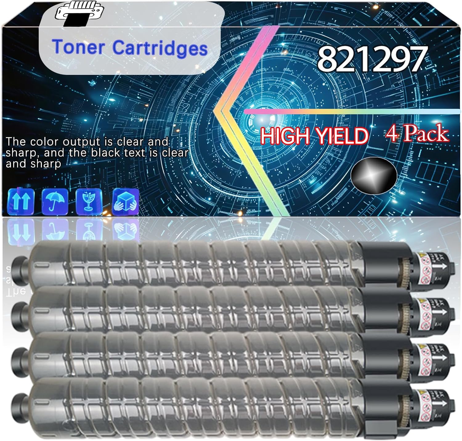 821297 821184 821299 821182 Compatible for Ricoh Aficio SP C830DN C831DN Printers, Replacement Toner Cartridges High Yield Printer Accessories (4 Pack Black)