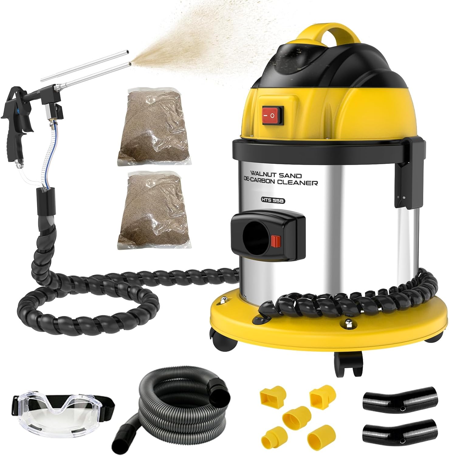 Walnut Blaster Kit for Carbon Cleaning, 1200W Engine Intake Valve Cleaner Machine, Automotive Engine Carbon Remover with 2kg Walnut Sand, Sand Blaster for Carbon Cleaning HTS558