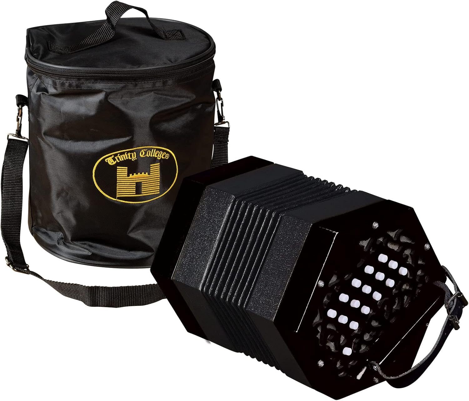 Trinity College AP-1130A Anglo-Style Concertina – 30-Button, Black Finish – Traditional Folk Instrument with 1½ Octave Range, Bellows, and Carrying Bag