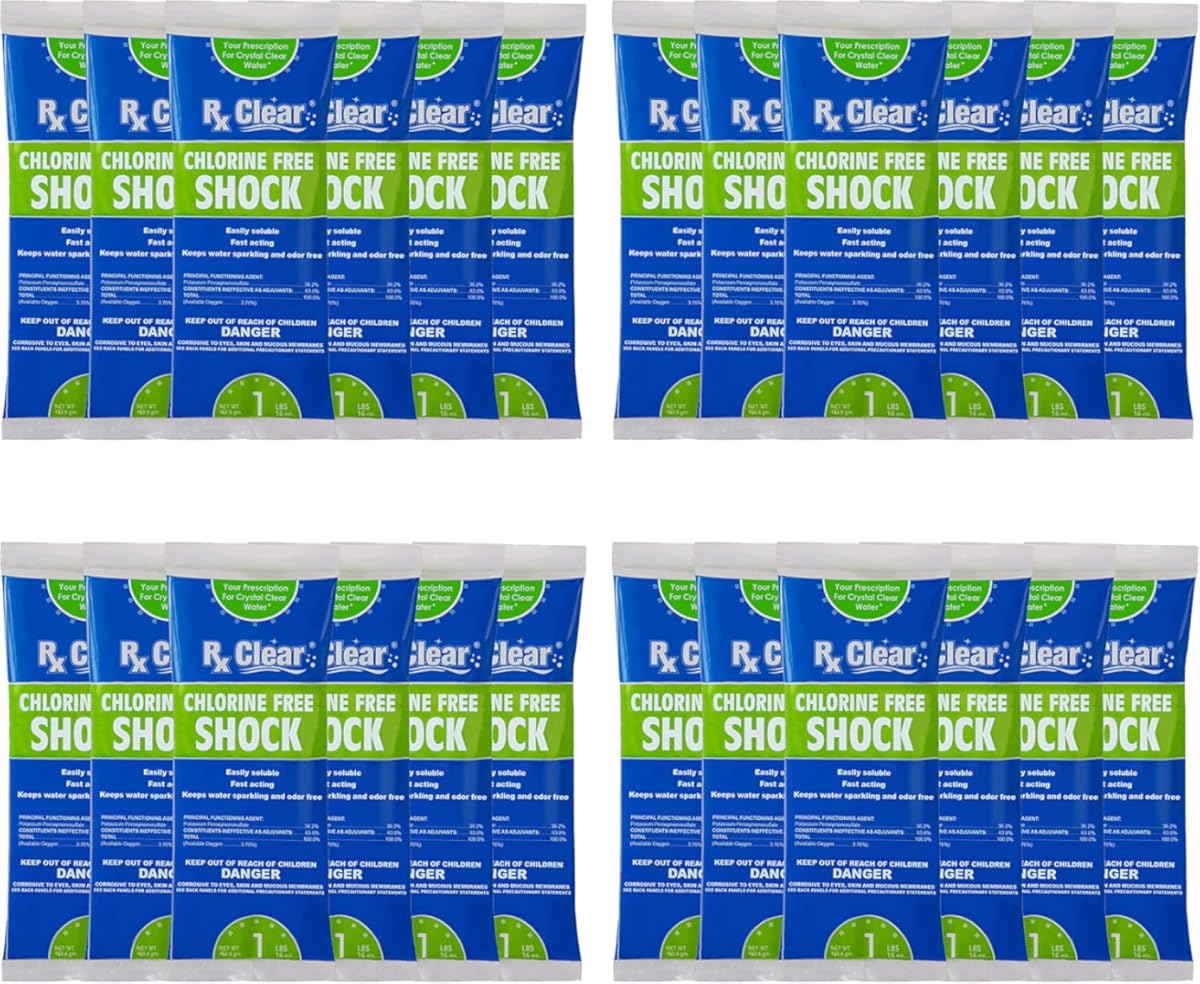 Rx Clear Chlorine-Free Swimming Pool Shock | Eliminate The Harsh Chemicals | Non-Irritating Formula | 36.2% Potassium Monopersulfate | One Pound Bags | 48 Pack