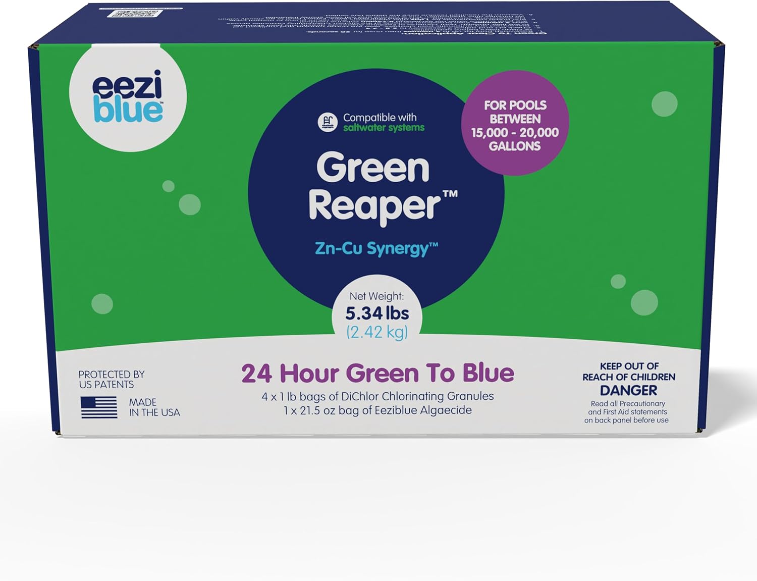 Eeziblue Green Reaper™ Pool Closing Kit Chemical - Treats 15k-20k Gallons - Pool Winterizing Kit for Above Ground and Inground Pools - Winter Closing Chemicals Made in USA
