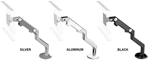 Humanscale M8 Adjustable Articulating Computer Monitor Arm - Bolt Through Mount with Base - Silver with Gray Trim