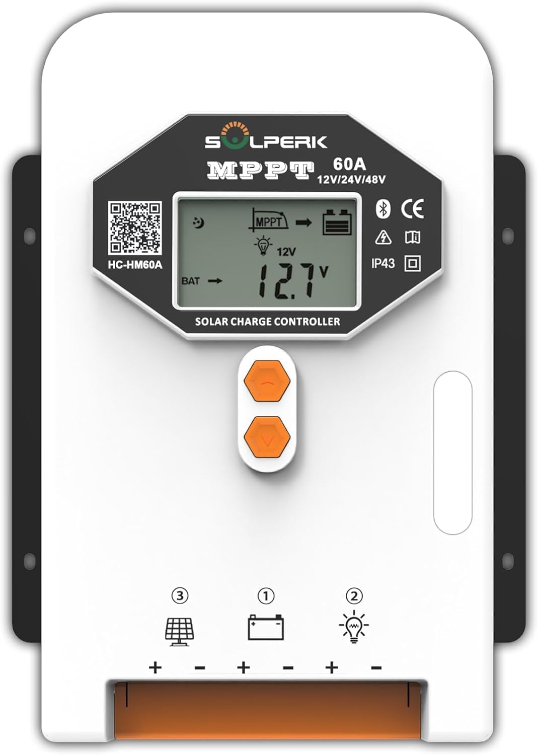 SOLPERK 60A MPPT Solar Charge Controller, 12V/24V/48V Auto, Input LCD Display Regulator Intelligent Solar Panel Regulator for LiFePO4, SLD,Gel Sealed, Lithium, AGM, Flooded Battery, Bluetooth