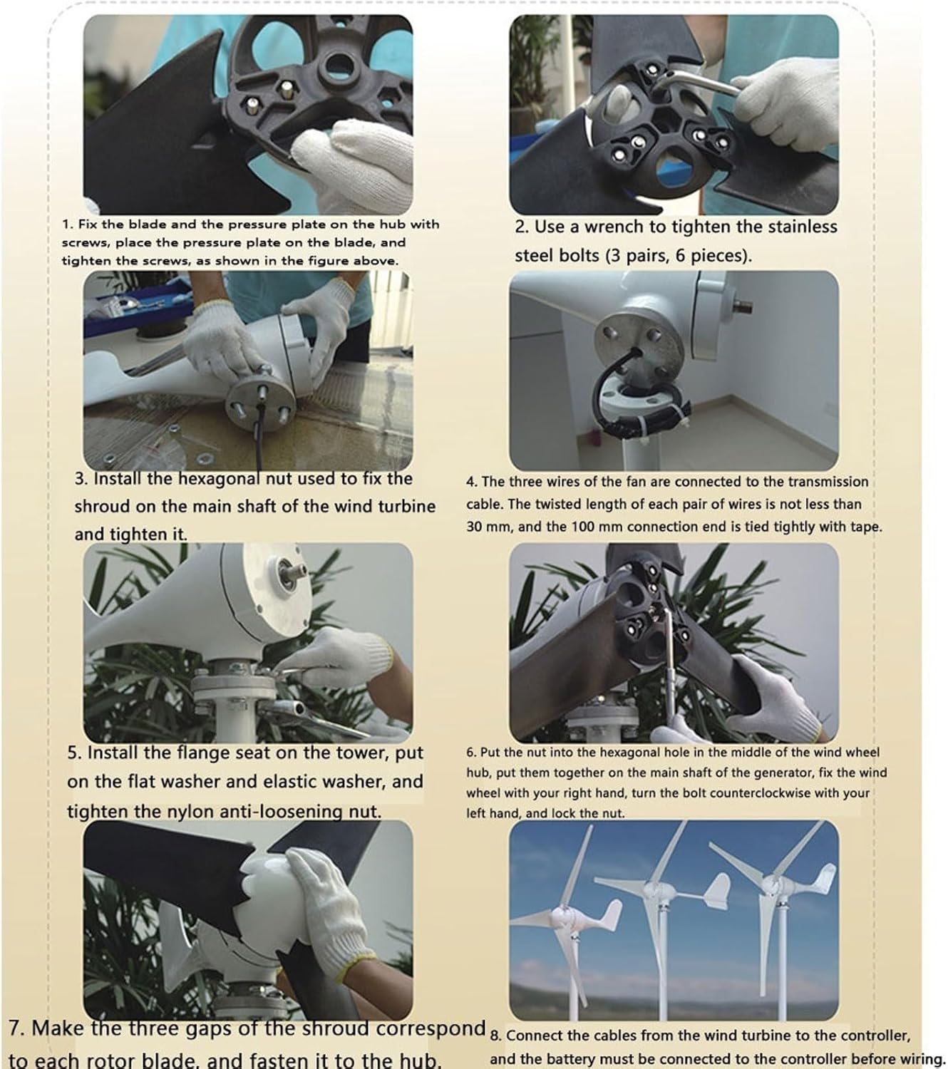 2000W 5 Blade Windmill Horizontal Axis Wind Turbine， with MPPT Charge Controller Wind Turbine Kit Power Generation Home Windmill Three-Phase AC Permanent Magnet Generator (24.0, Volts)