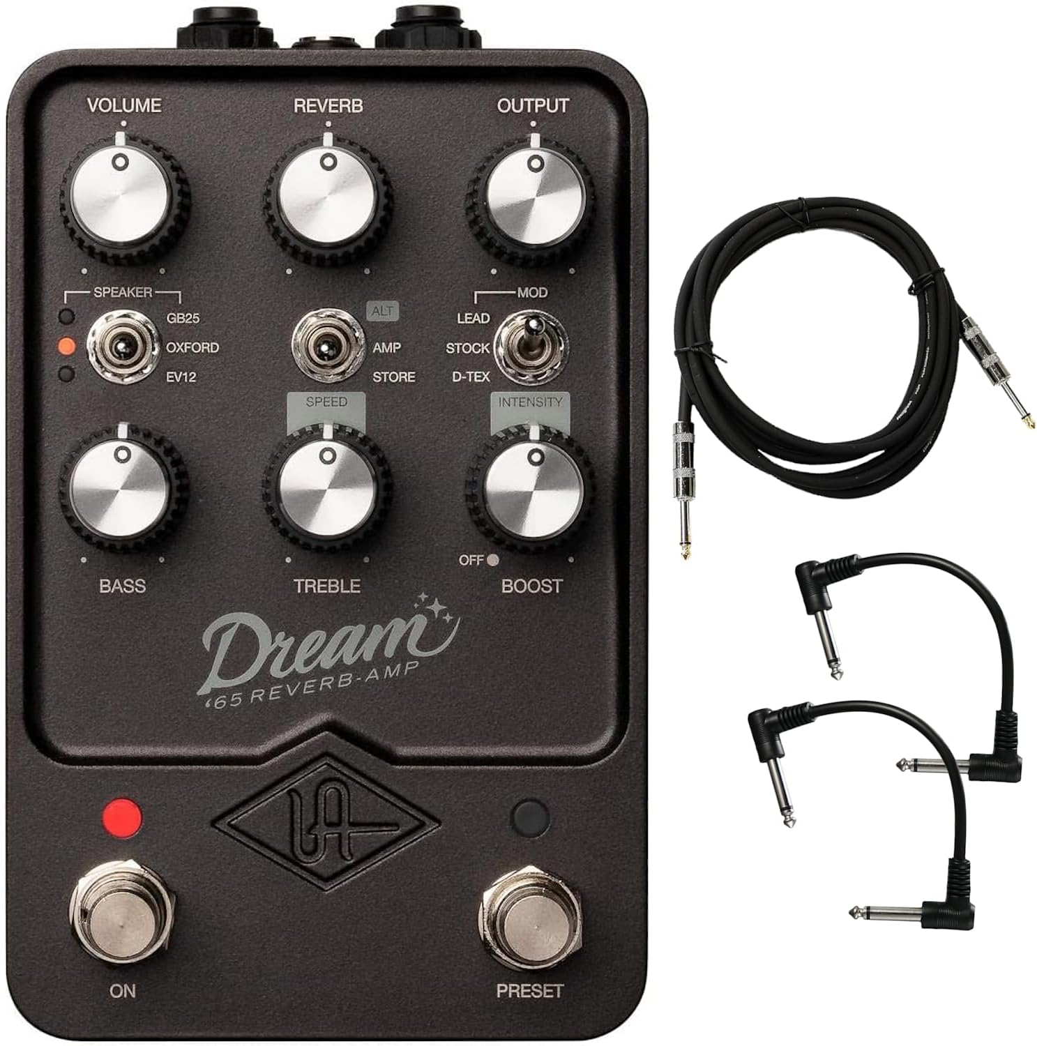 Universal Audio UAFX Dream '65 Reverb Amplifier Pedal - Bundle with Instrument Cable and 2 Patch Cables