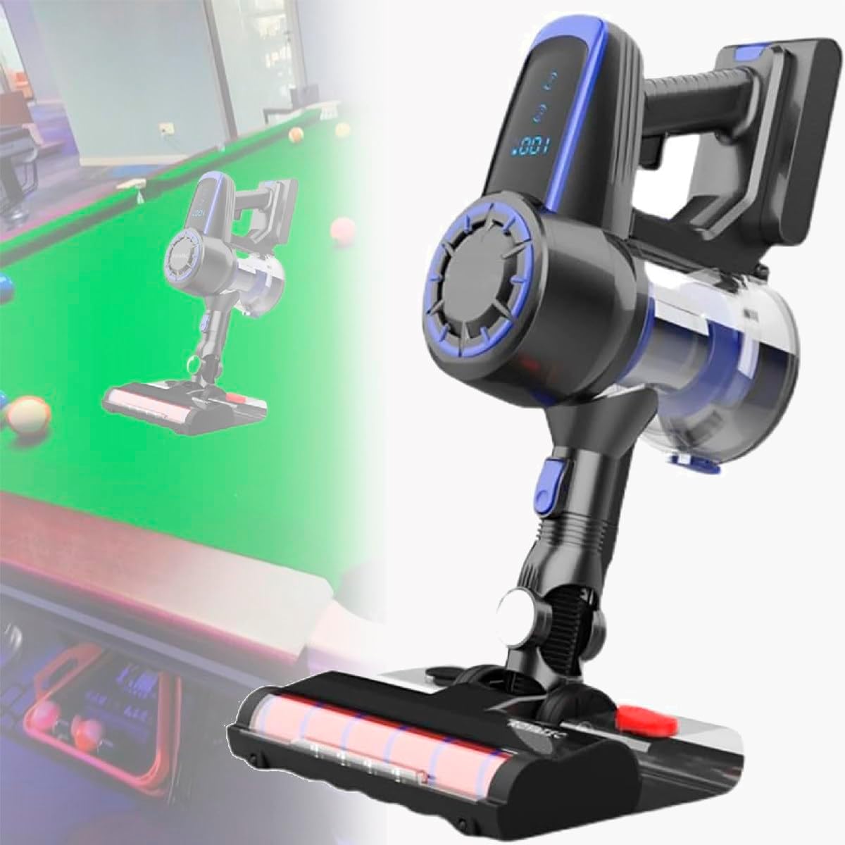 240W Electric Billiard Pool Table Cloth Brush Cleaner, Billiard Table Cloth Cleaner, 22kpa Cordless Billiard Cloth Vacuum Cleaner with 2rd Gear, Pool Cue Tip Shaper,Blue