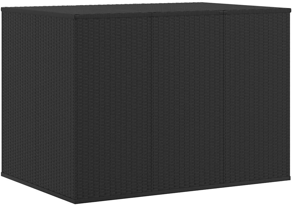 Black PE Rattan Outdoor Storage Box, Powder-Coated Steel Deck Box, 57.1 x 39.4 x 40.6 Inch Patio Storage Cabinet for Cushions, Blankets, and Towels