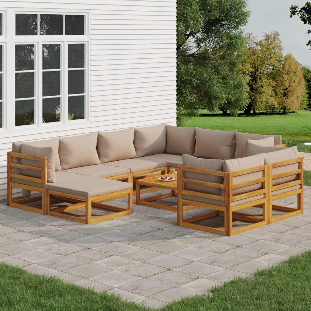 Furniture Sets 10 Piece Patio Lounge Set with Taupe Cushions Solid Wood,Acacia Wood Patio Lounge Set, Comfortable Outdoor Sofa with Sturdy Table Garden Conversation Sets