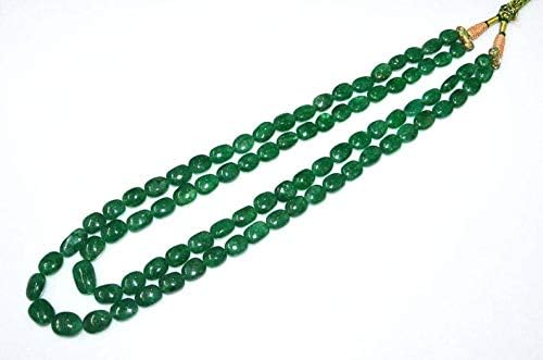 JEWELZ 2 lines dyed emerald smooth oval shape necklace, dyed emerald smooth oval beads, emerald necklace, 9x10-12.5x15 mm