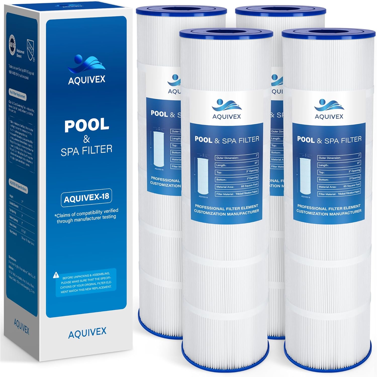 CL340 Jandy Pool Filter Cartridge, Compatible with Jandy CL340, CV340, A0557900, R0554500, APCC7352, Pleatco PJAN85-PAK4, Unicel C-7459, Filbur FC-6405, FC-0800, Aladdin 18504, 4 Pack