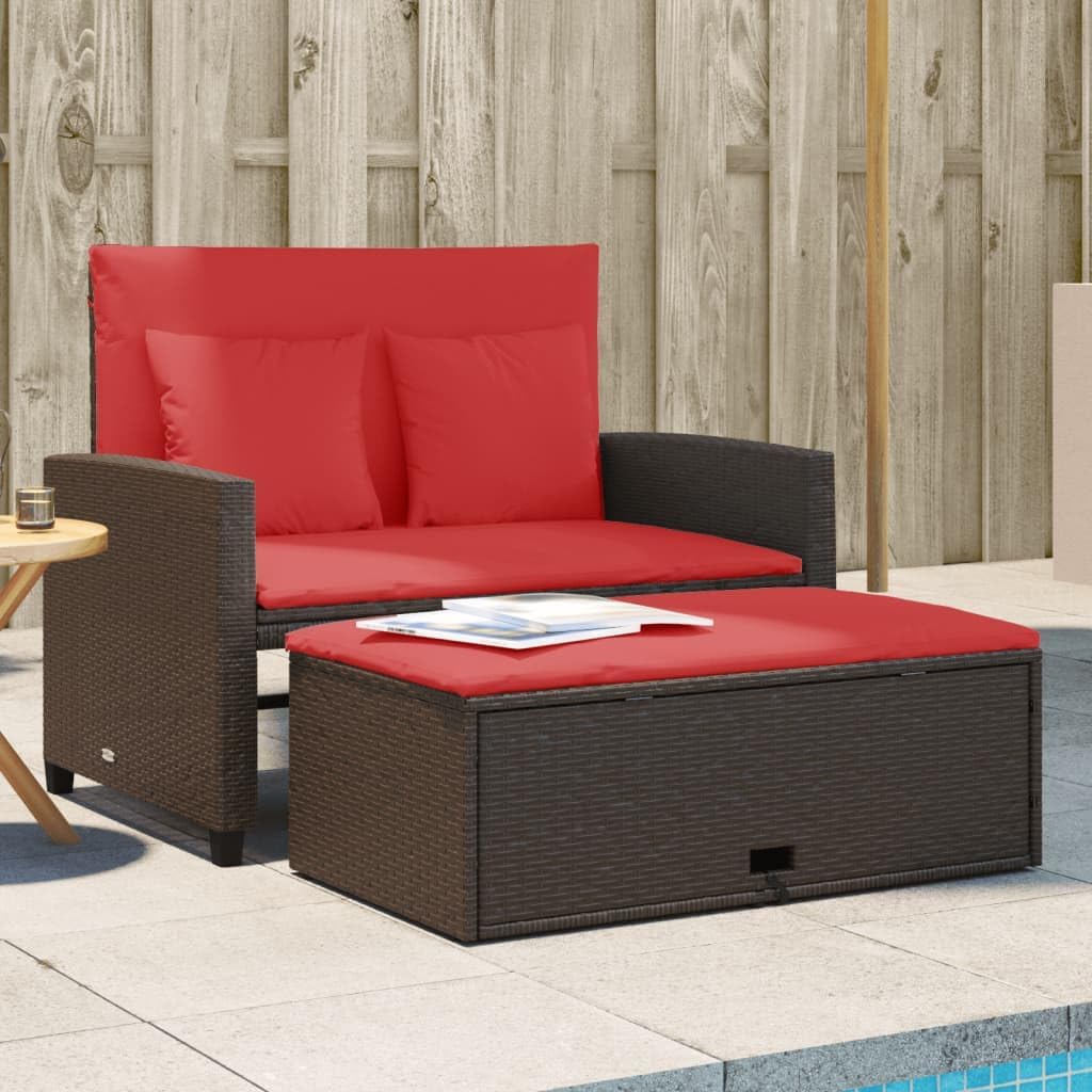 Outdoor Furniture Patio Sofa with Cushions 2-Seater Brown Poly Rattan