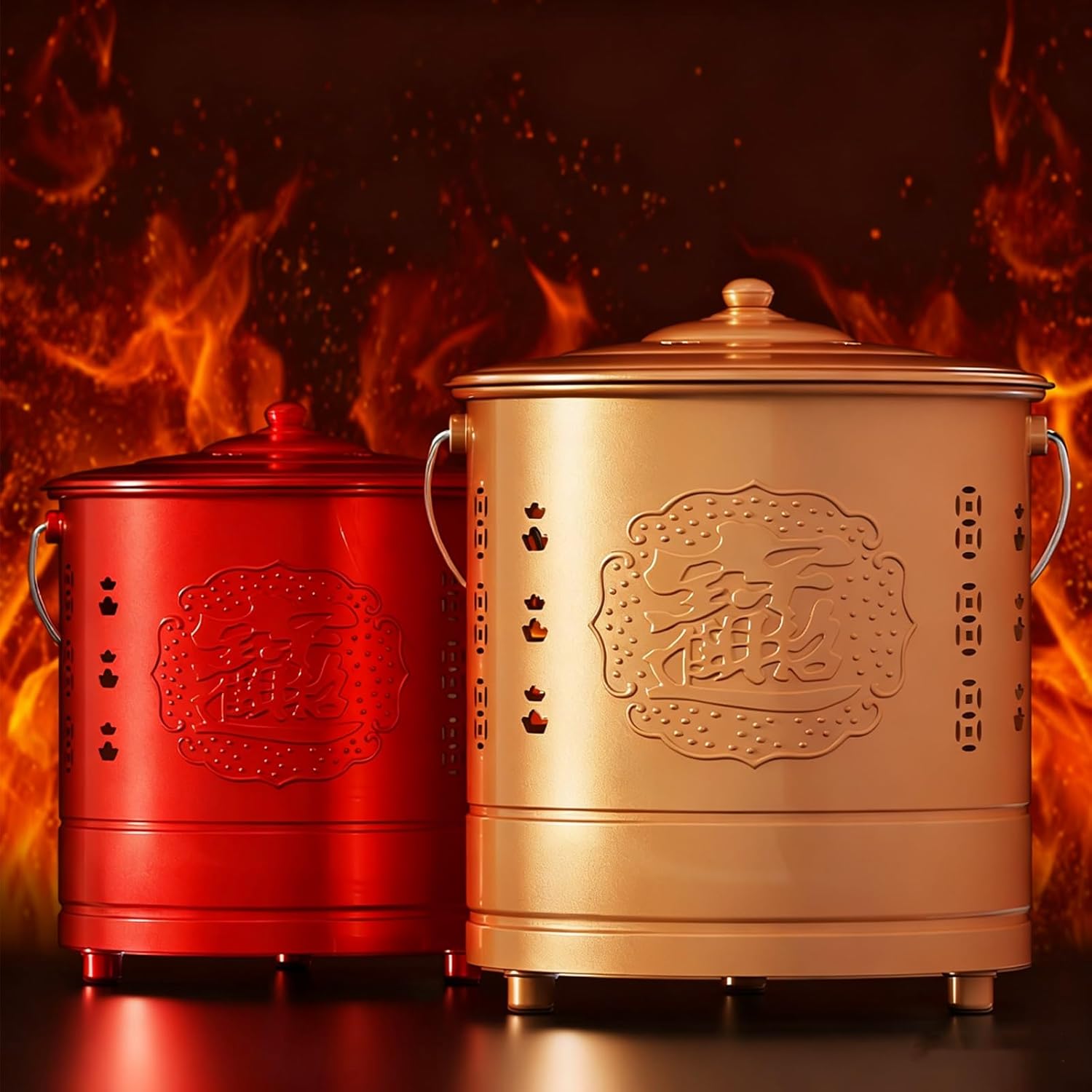 Burn Barrel, Metal Fire Pit, Paper Burner Outdoor Incinerator, Including Tripod, Fire Hook, for Wood Rubbish Leaves Cardboard(Red,45cm/17in)