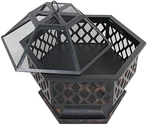 Fire Pits Outdoor Wood Burning Outdoor Fire Pits Portable Metal Fire Pit Hexagon Design Fireplace Stove, with Mesh Screen Cover Fireplace Stove with Cover BBQ Cooking for Outside Camping Backyar