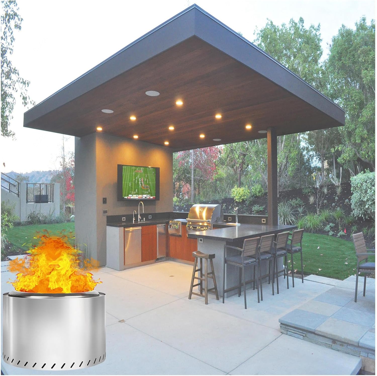 Smokeless Fire Pits 19.4 Inches Outdoor, Extra Large Smokeless Fire Pit Durable Stainless Steel for Wood Burning, Smokeless Fire Pit for Patio Garden,Camping,Backyard