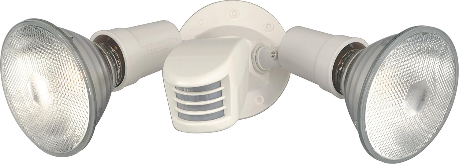 Satco SF76/502 Two Light Outdoor Heavy Duty Cast Aluminum Durable Weather Proof Security Flood Light with Motion Sensor, White