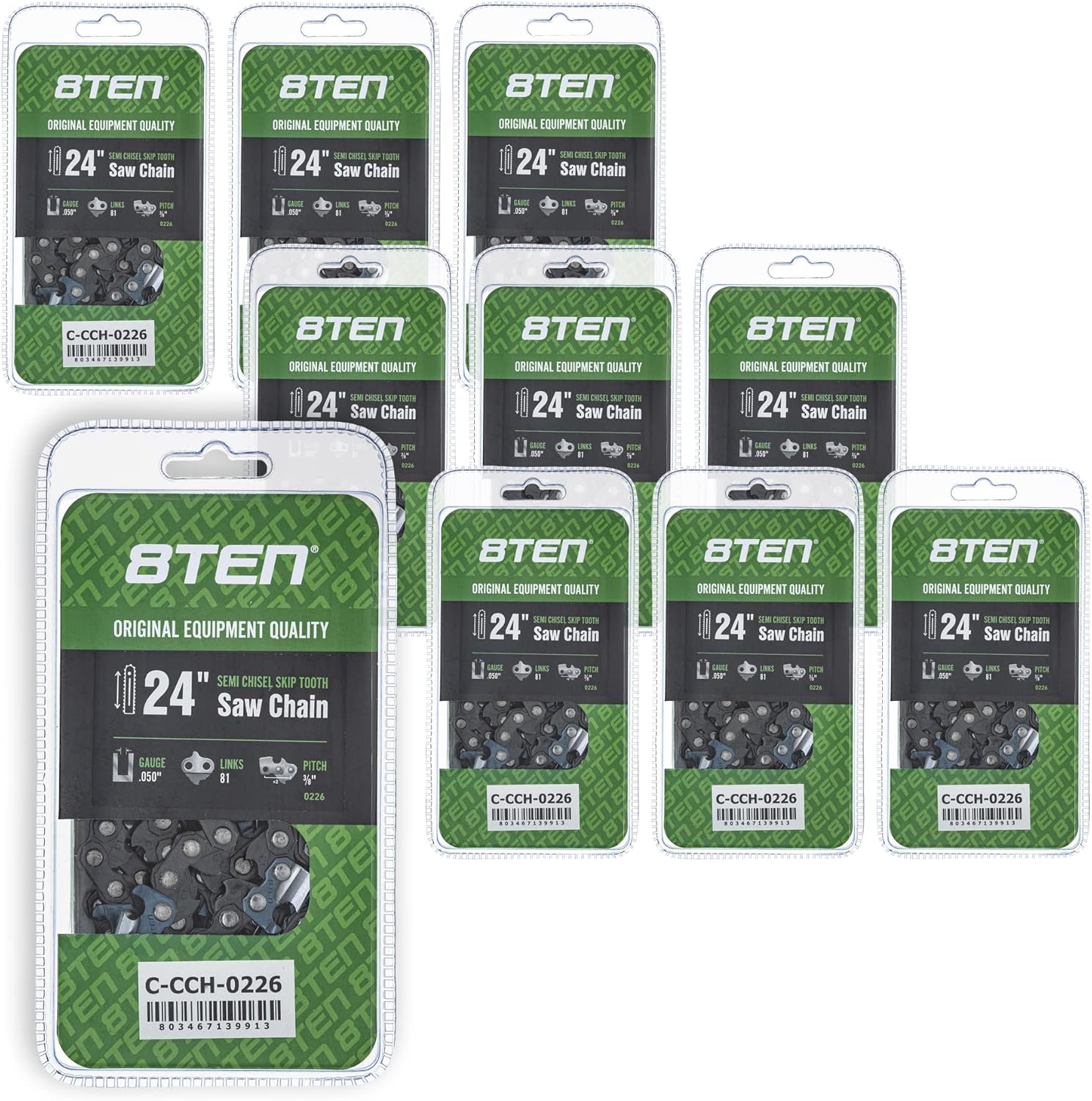 8TEN Semi Chisel Skip Tooth Chainsaw Chain 24 Inch .050 3/8 81DL For Echo CS-600P Jonsered 2260 Craftsman (10 Pack)