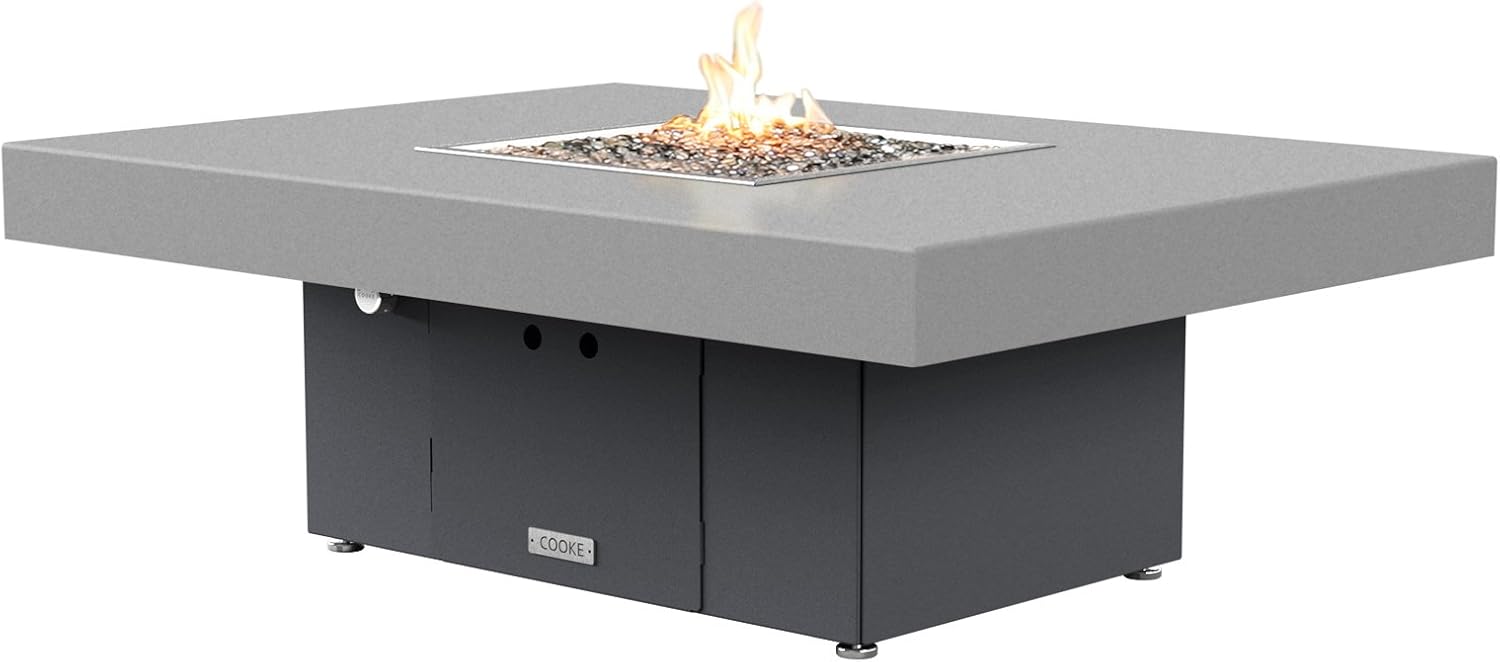 COOKE Santa Barbara 48 x 36 Rectangular Fire Pit Table - Grey Powdercoat Aluminum Top - Propane (Grey Powdercoat Base)