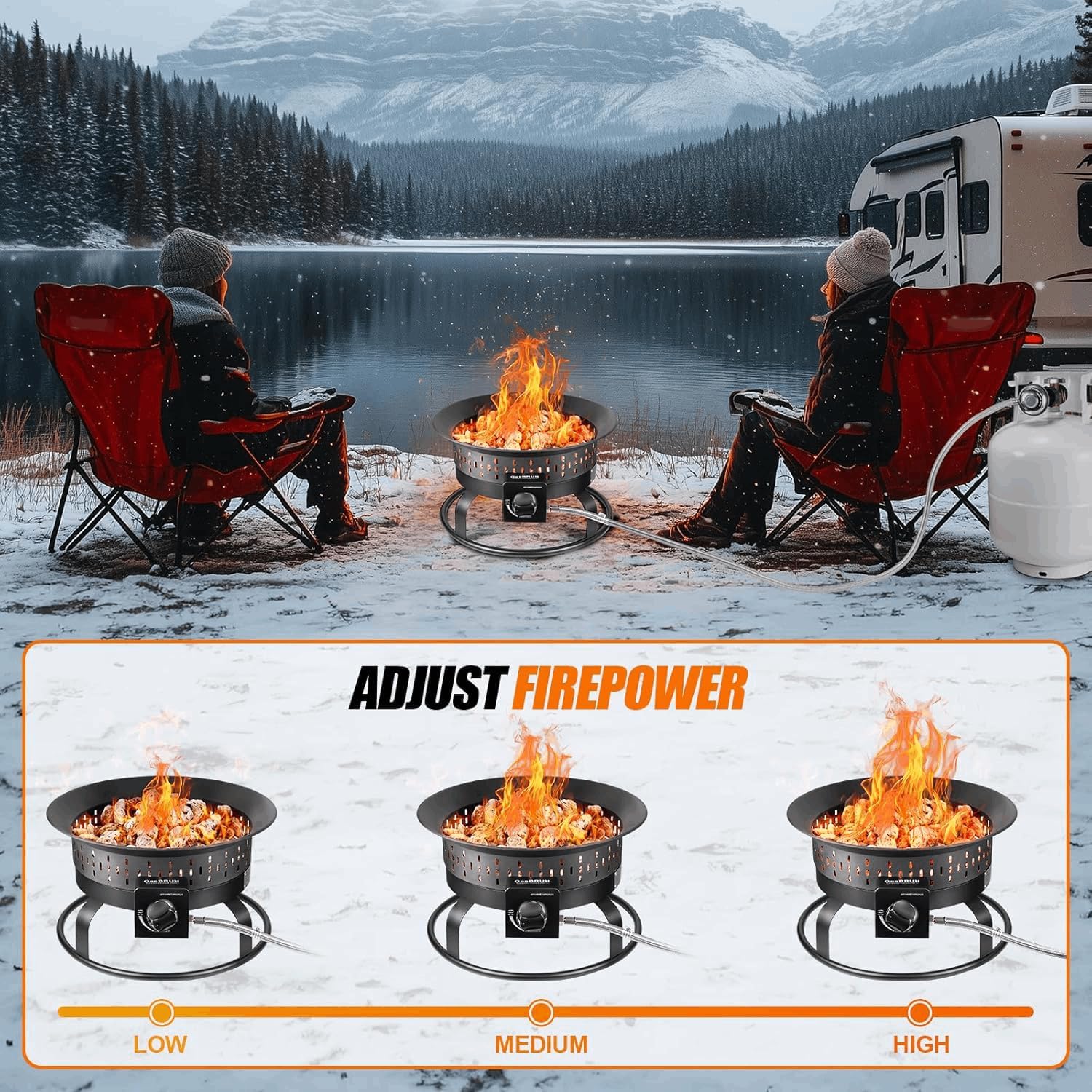 19″ Outdoor Portable Propane Fire Pit with Grill Grate, Cover&Carry Kit,Fireplace,60,000 BTU Camping Propane Firepit,Portable Gas Fire Pit for Outside Patio,Camping,RV,Smokeless Gas Firebowl