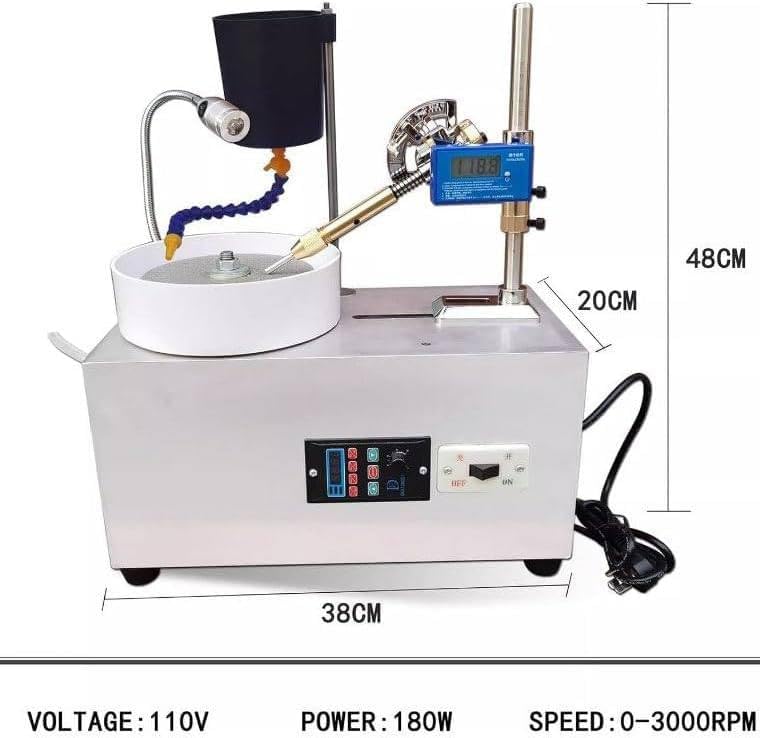 2800rpm Adjustable Stainless Steel Gemstone Faceting Machine, Desktop Gem Grinder, 180w Jewelry Polisher with Digital Display Manipulator, For Knives, Seals, Jewelry, Glass, Gemstones