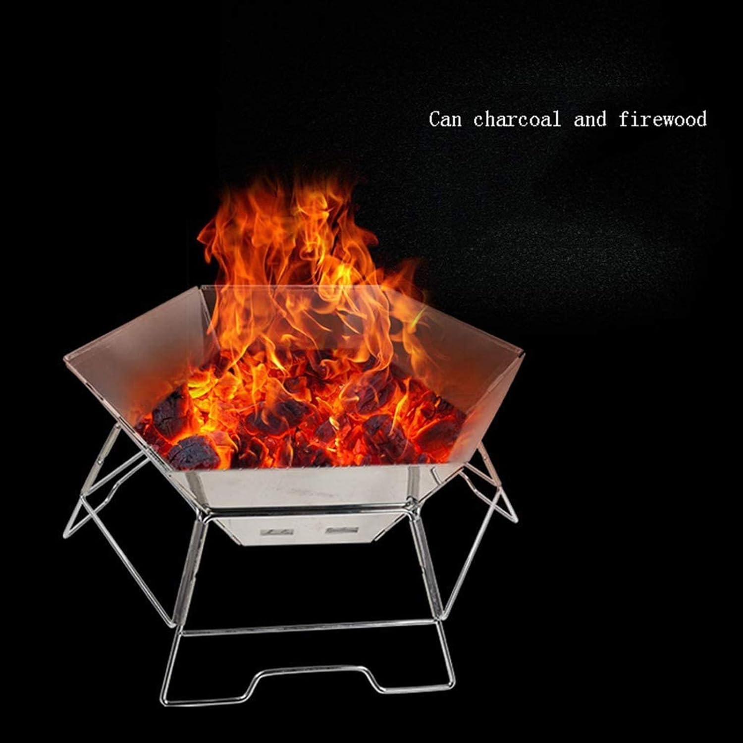 Fire Pits,Camping Stove Stainless Steel Outdoor Grill,Outdoor Garden Terrace Heater Camping Bowl Barbecue Brazier,Length 45.5cm,Height 23cm,Folding Size 50x32cm,(with Carry Bag)