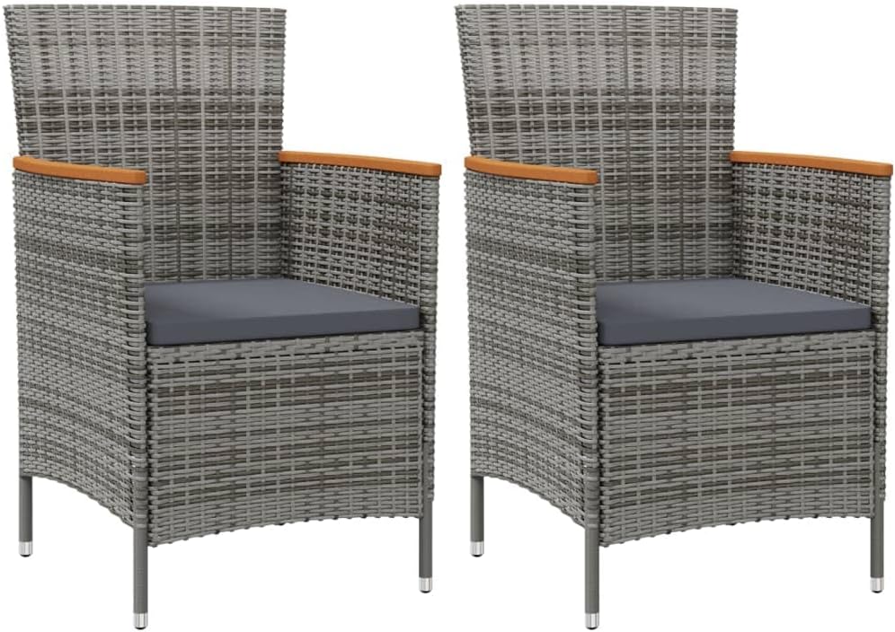 Patio Dining Chairs 2 pcs Poly Rattan Gray,Durable & Stylish Poly Rattan Garden Dining Chairs with Ergonomic Support and Comfortable Cushions Outdoor Furniture, Outdoor Chairs