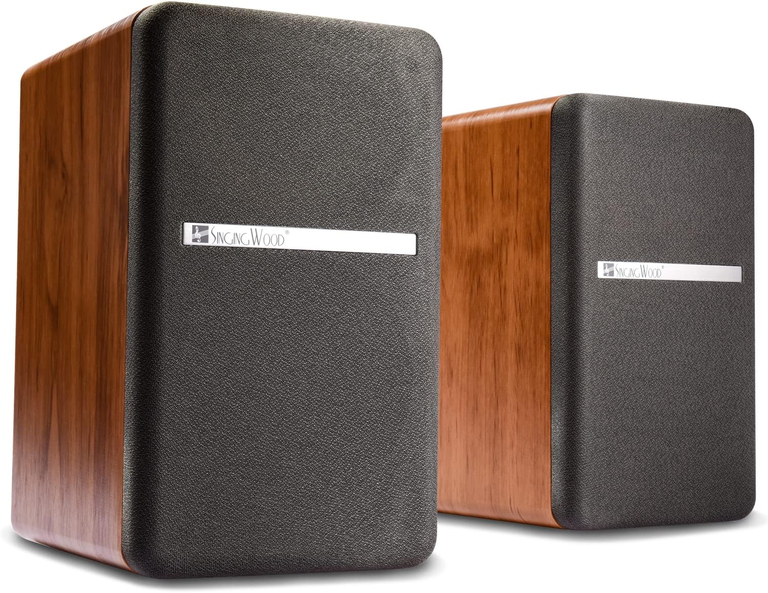 SINGING WOOD BT25 Powered Bluetooth Bookshelf Speakers, Subwoofer Output - Hi-Fi Active 2.0 Stereo System with Optical/RCA Inputs & Bass/Treble Control for Home Theater and Gaming, 80 WattsBeach Wood