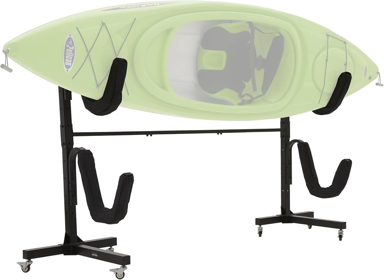 Freestanding Storage Rack for Two Kayaks, SUPs, or Canoes, Indoor or Outdoor Use for Garage, Boat House, or Dock, Locking Casters, 175 lb. Capacity