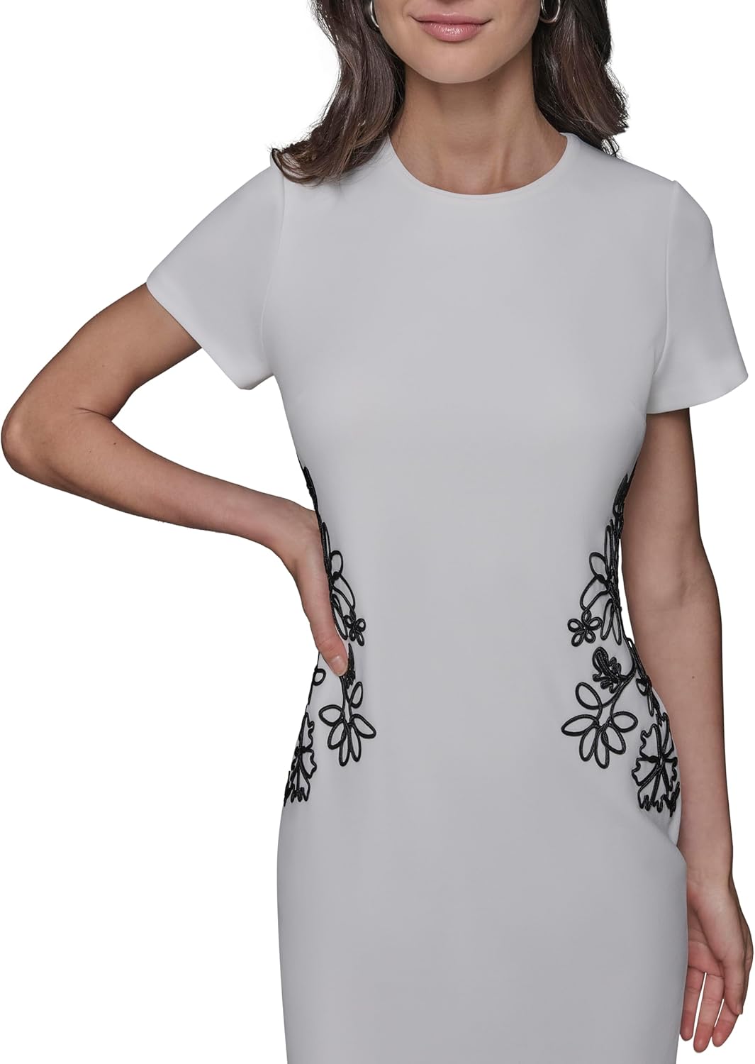 KARL LAGERFELD Womens Short Sleeve Crew Neck Scuba Crepe Midi Dress