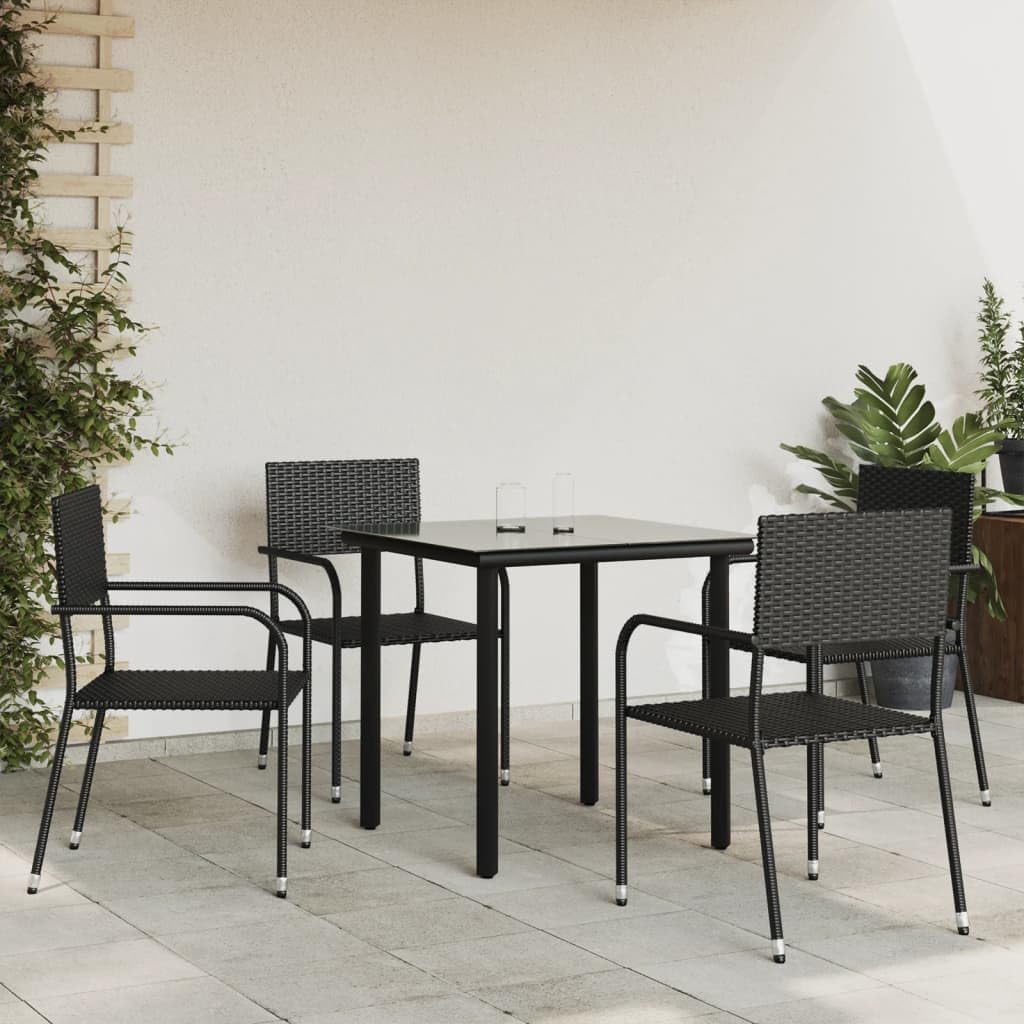 5 Piece Patio Dining Set Black Poly Rattan and Steel,Elegant Garden Dining Set: Durable Poly Rattan and Steel for Outdoor Gatherings Furniture Sets for Patio, Lawn & Garden